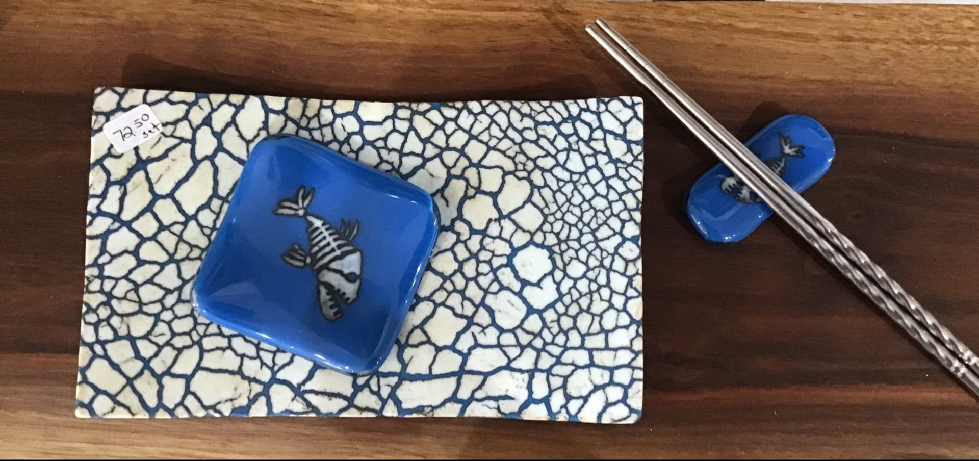 Sushi dish w/ sauce dish and chopstick holder by Marian Pyron