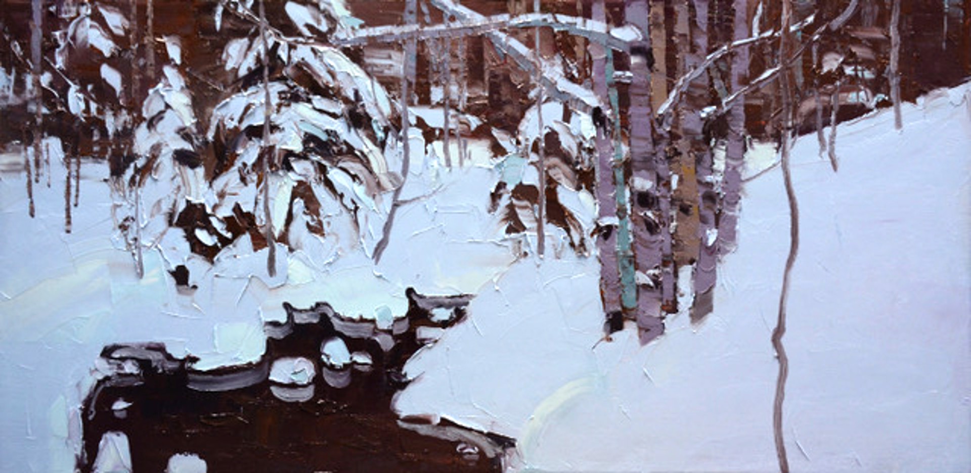 A Palette Knife Oil Painting Of A Winter Forest With A Creek Running through It By Silas Thompson At Gallery Wild