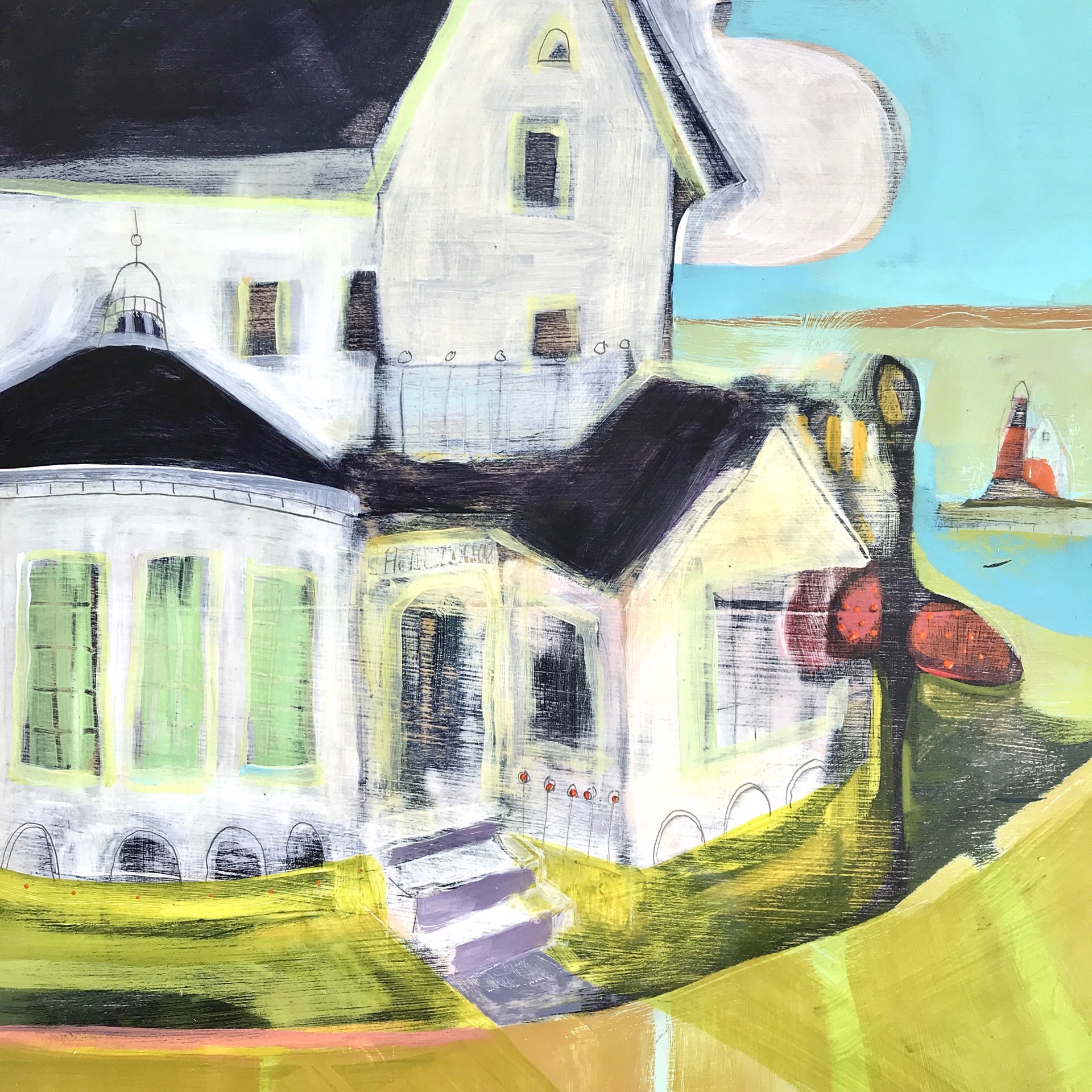 Hotel Iroquois, Lamppost, and Lighthouse, Mackinac Island by Rachael Van Dyke