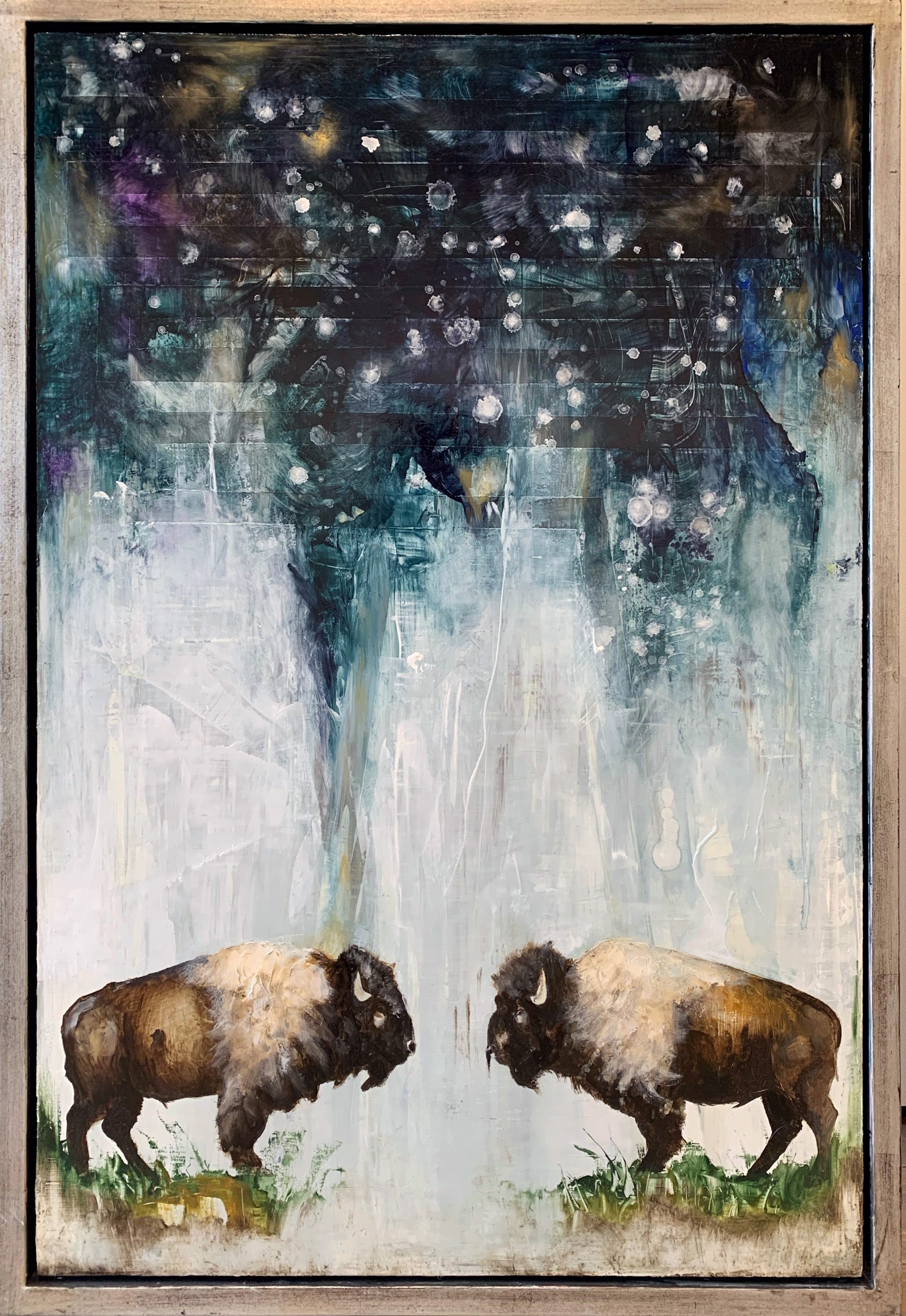 A Contemporary Painting Of Two Bison With An Abstract Background By Jenna Von Benedikt Available At Gallery Wild