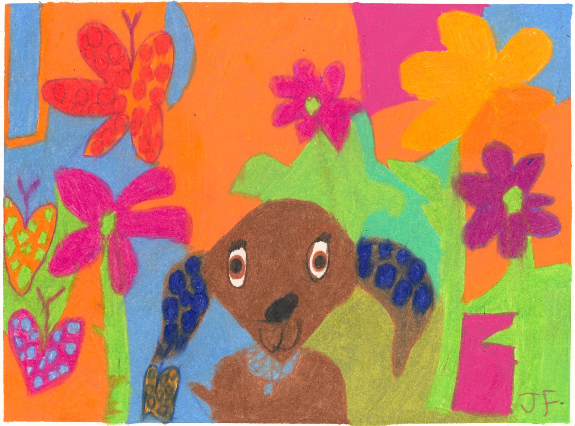 Dog and Flowers by Josephine Finnell