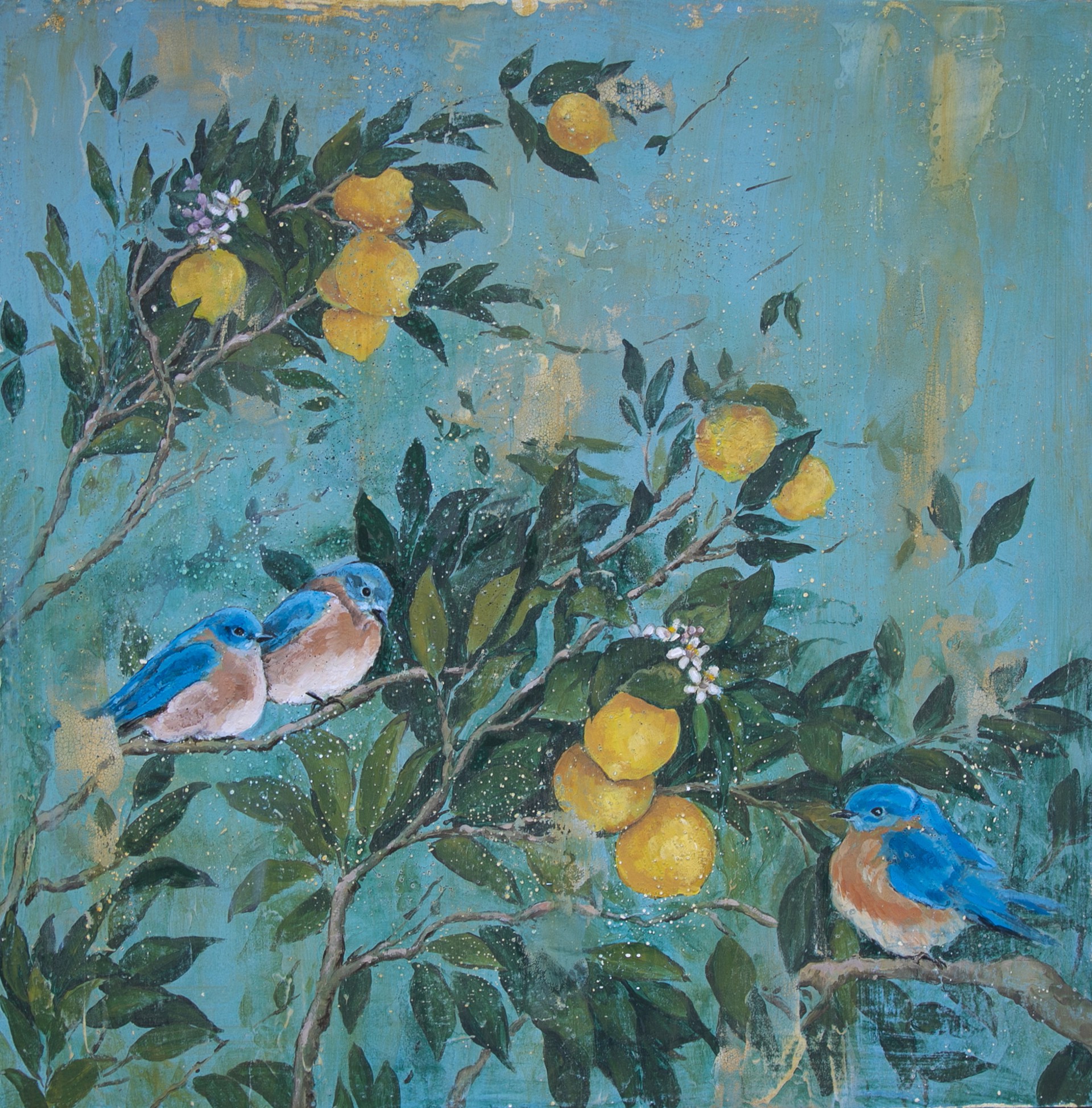 "A little bluebird flew to me, then landed in the lemon tree" by Sarah Mayer