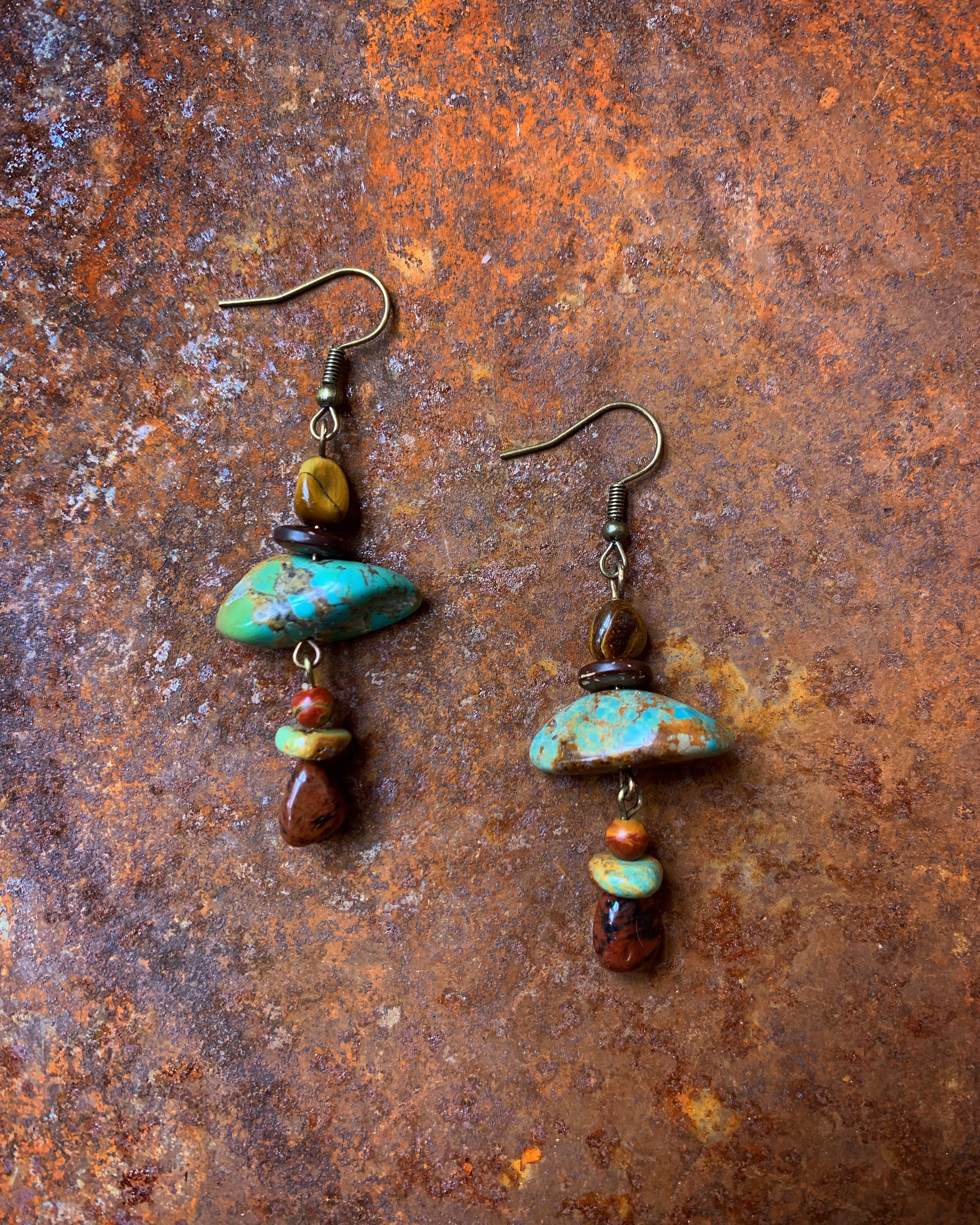 K489 Turquoise and Tiger Eye Earrings by Kelly Ormsby