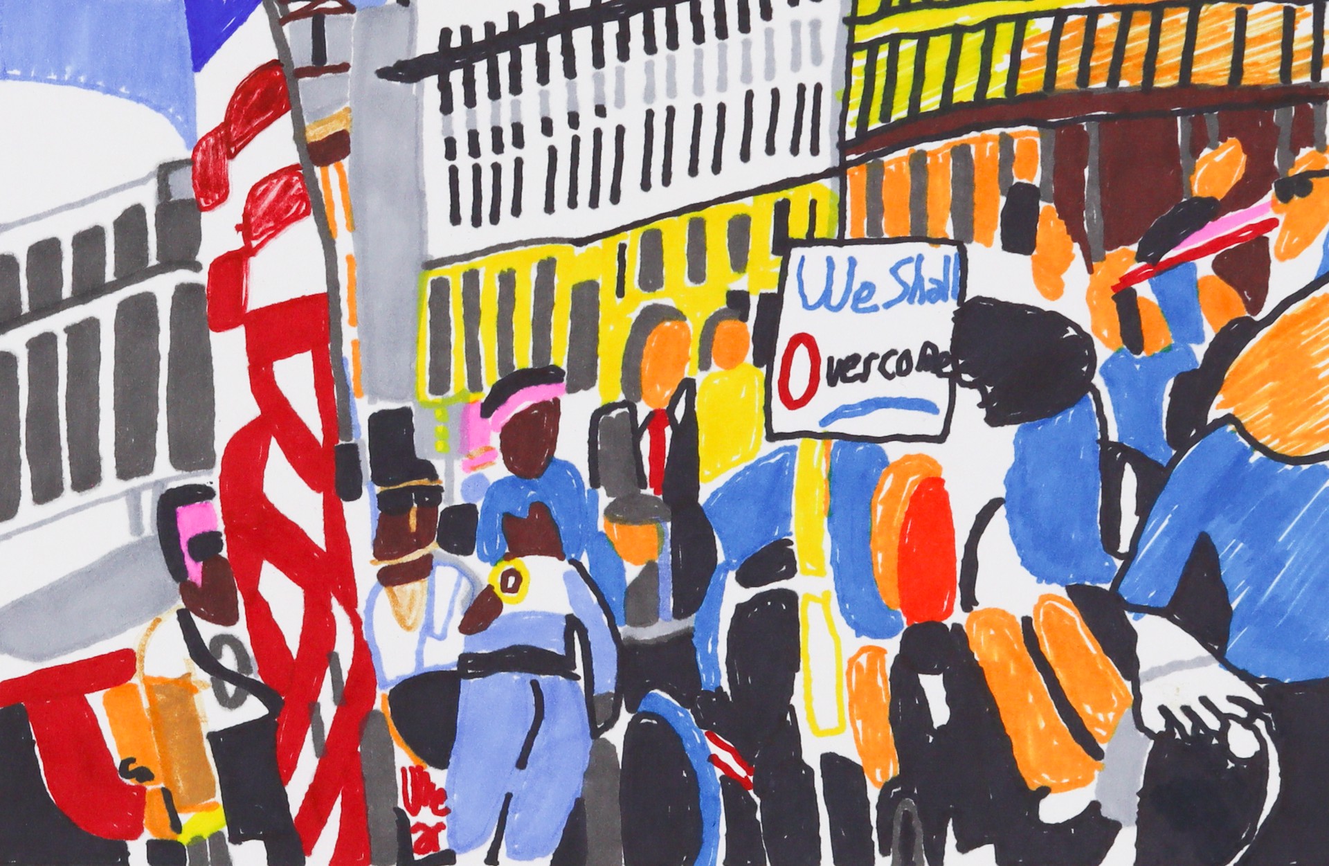 People Demonstrating in Town (FRAMED) by Charles Meissner