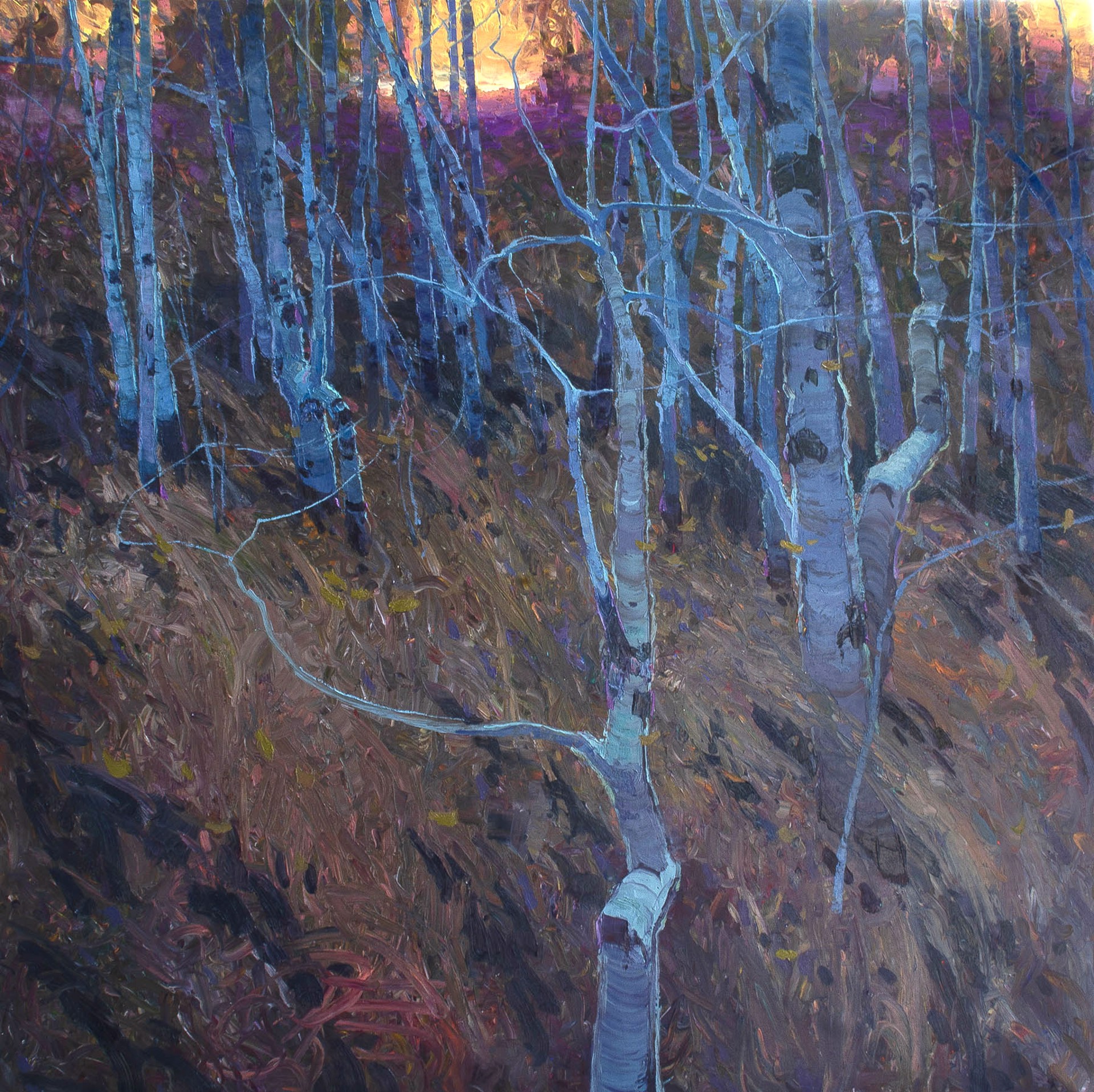 A Contemporary Palette Knife Painting Of A Sunrise With Colorful Aspens By Silas Thompson At Gallery Wild