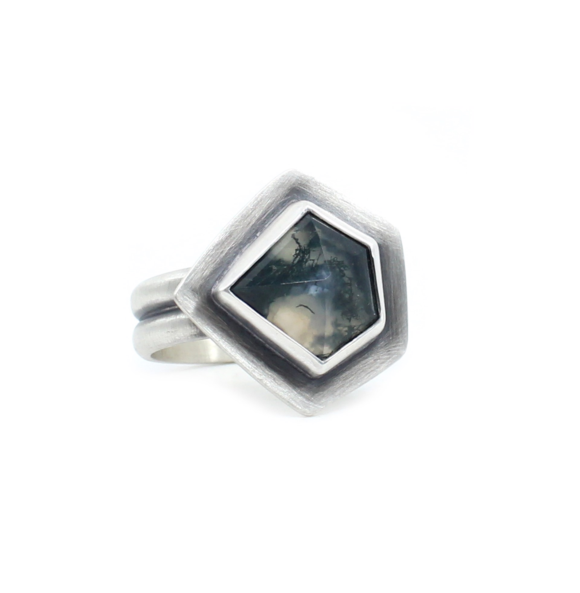 Moss Agate Pentagon Ring by Silicate & Silver