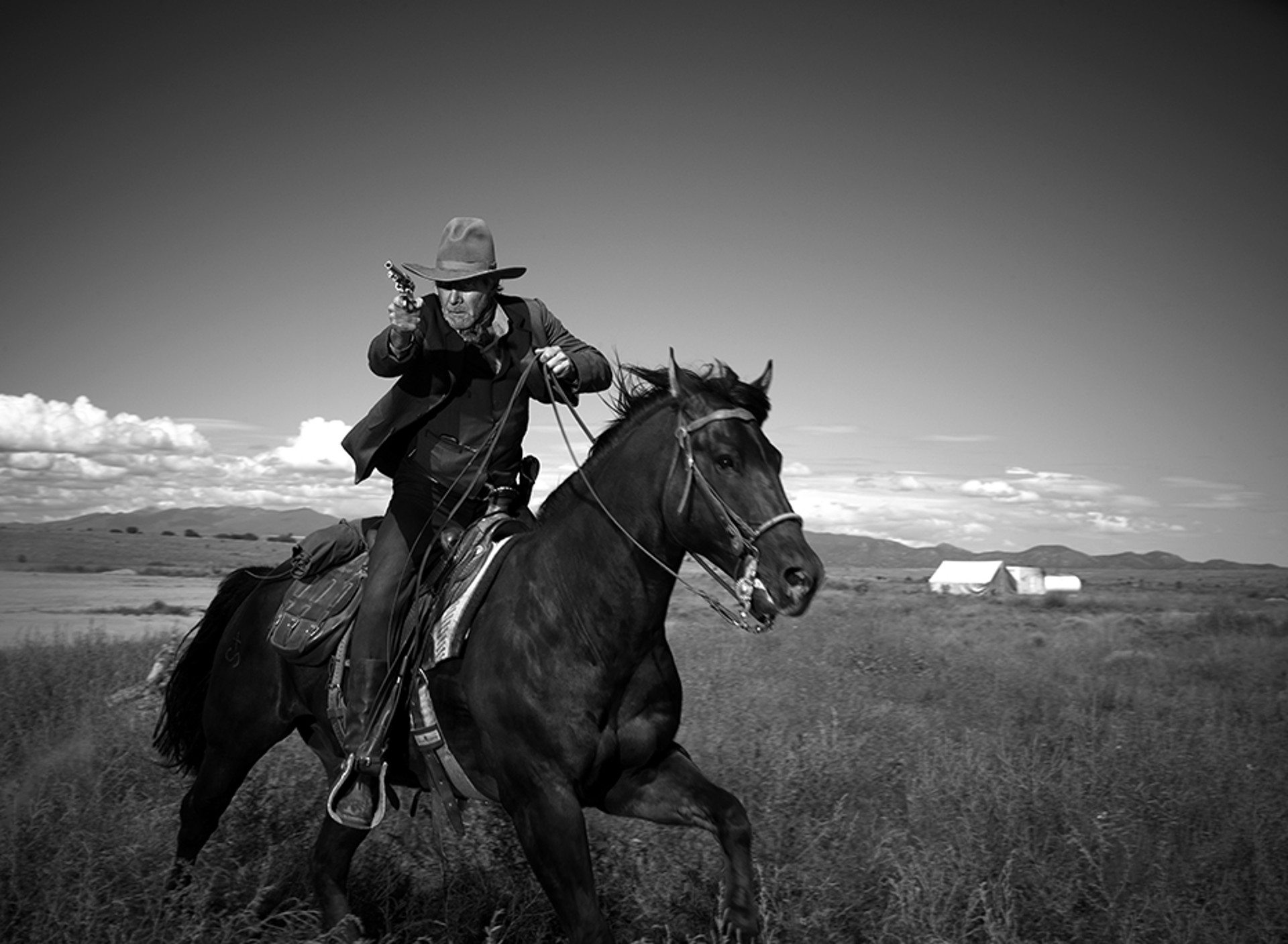 10018 Harrison Ford Riding the Horse BW by Timothy White