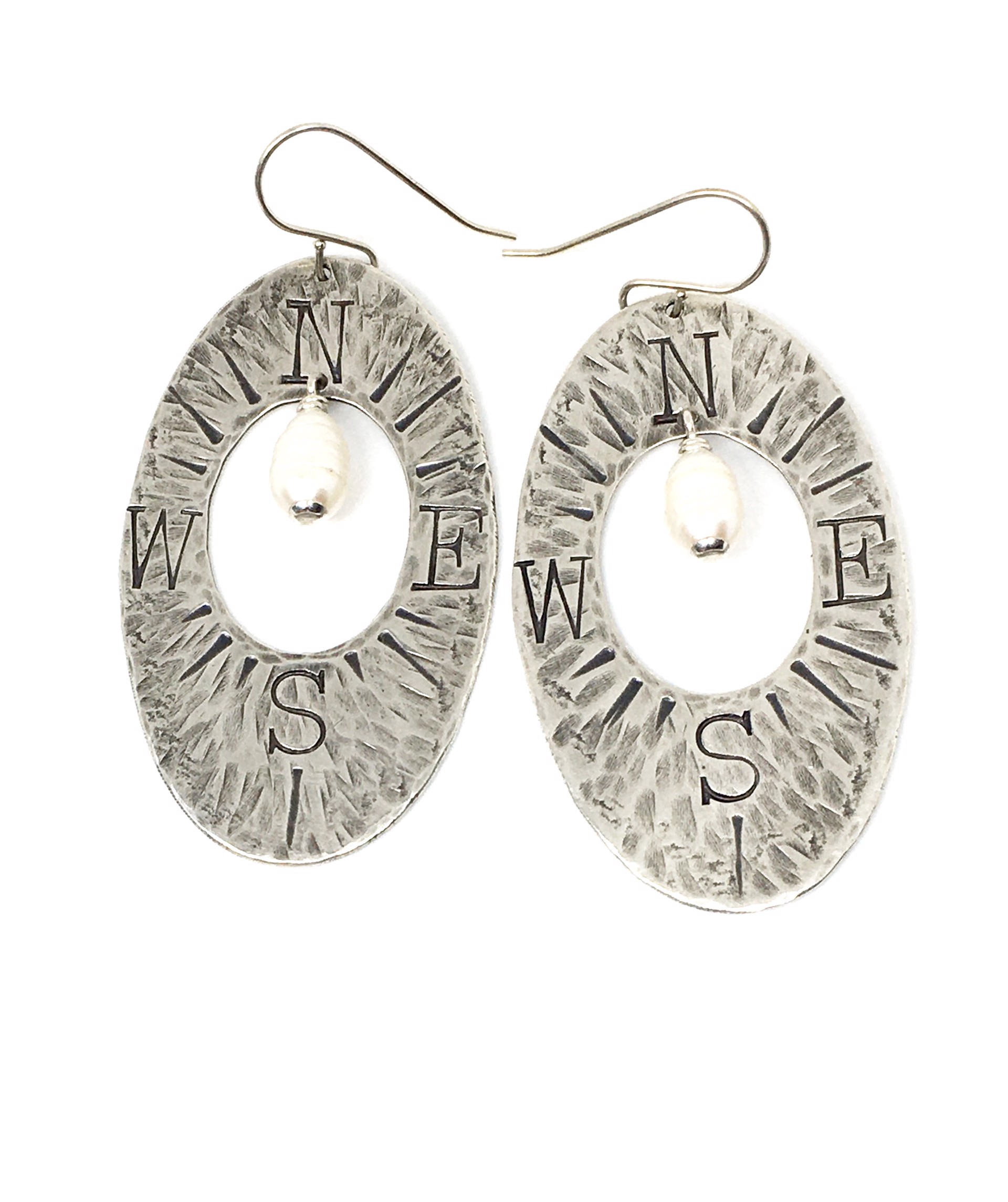 "Dira"  Handmade Silver & Copper Pearl Compass Earrings by Grace Ashford