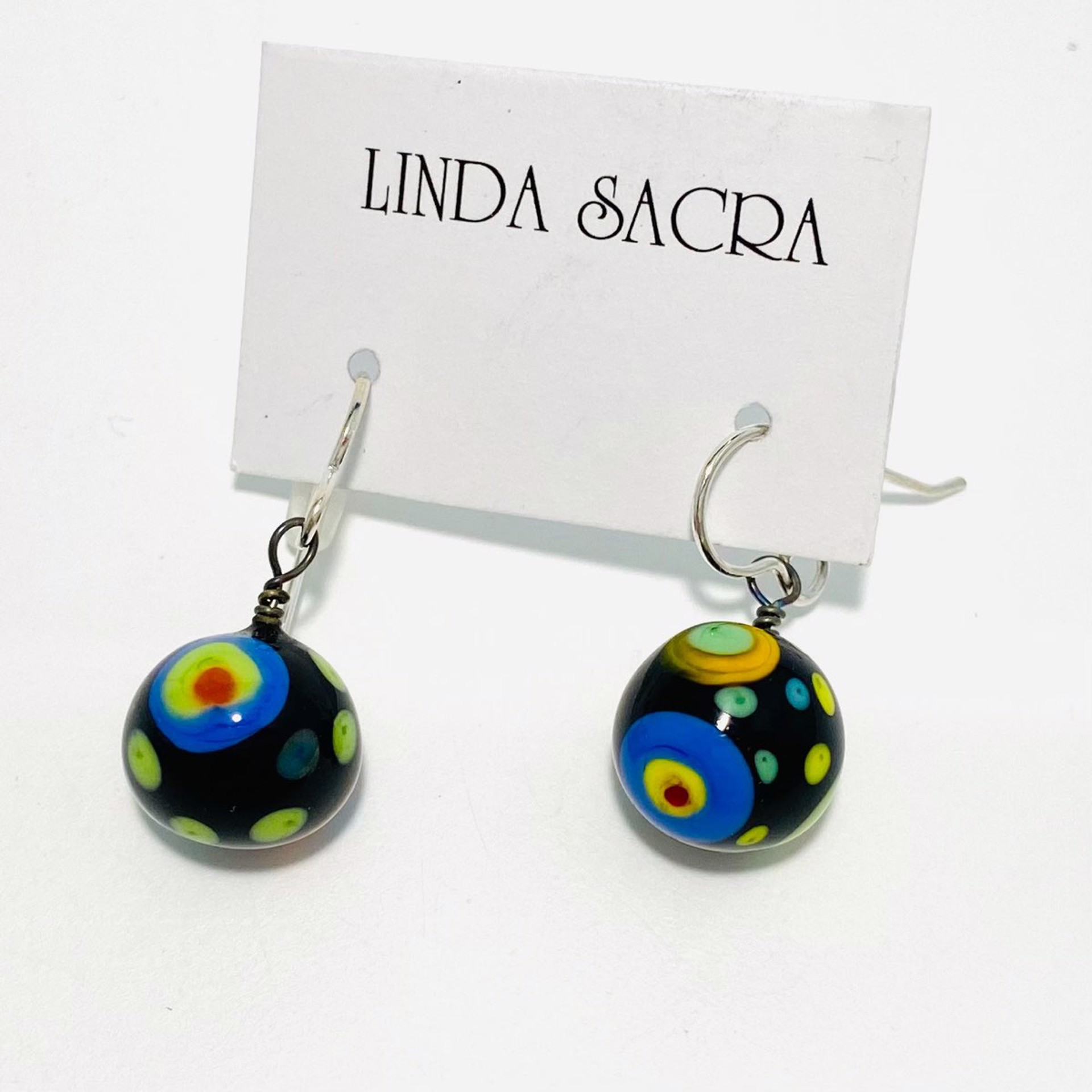 Multi Color Dots on Black Earrings by Linda Sacra