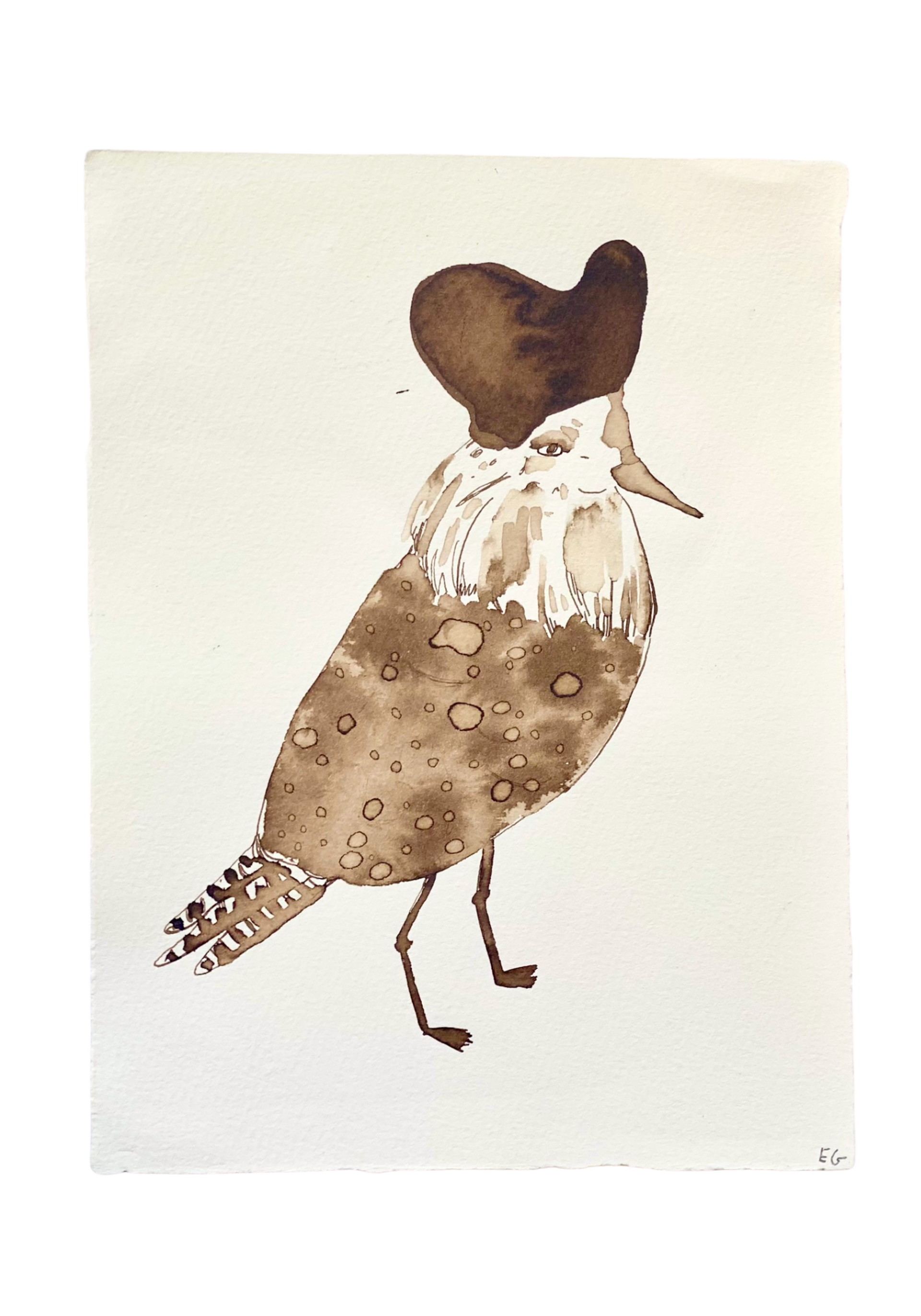 Brown Inkwash Bird #5 by ELIZABETH GRAEBER