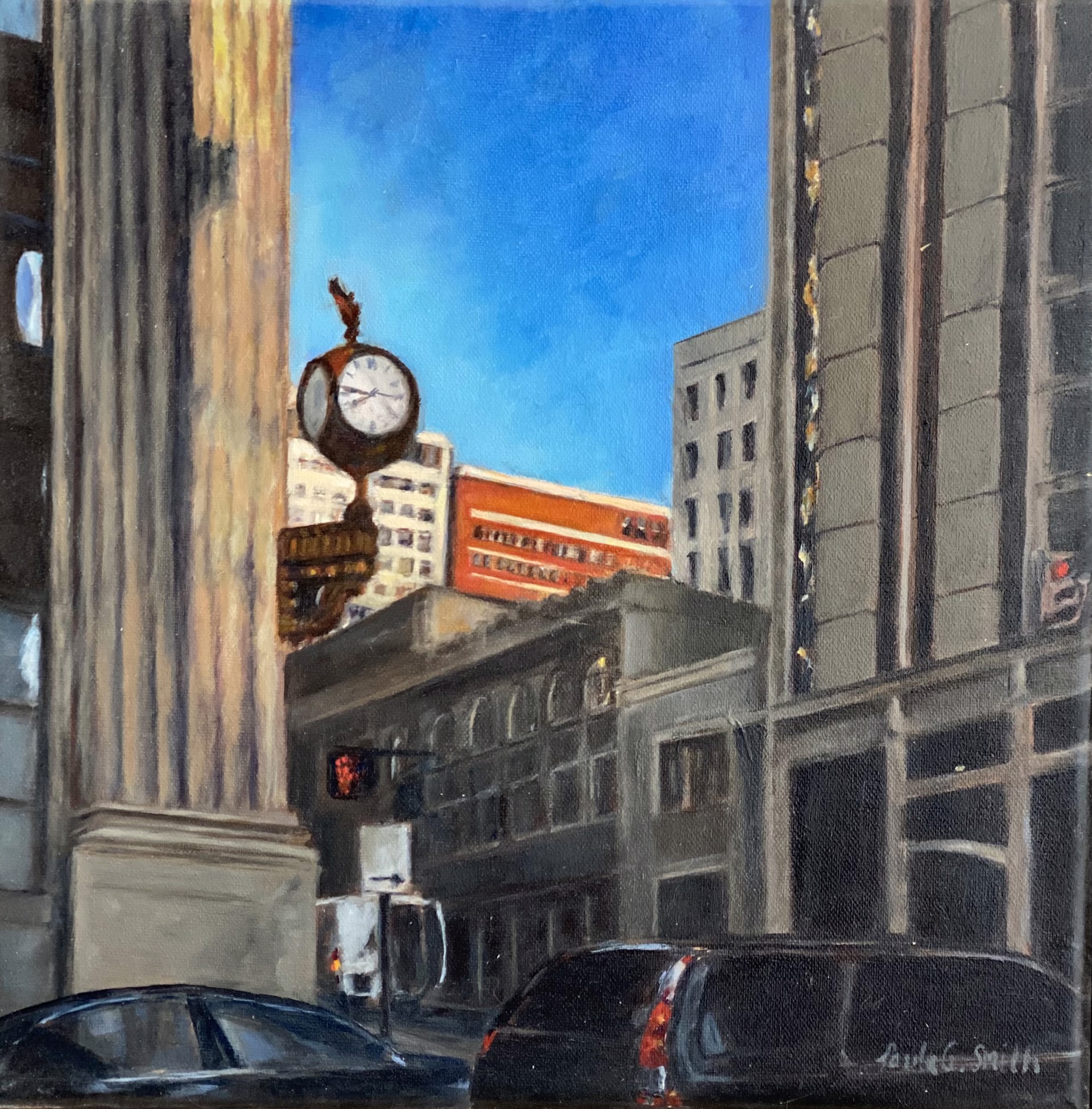 Main Street Clock Tower by Paula Smith