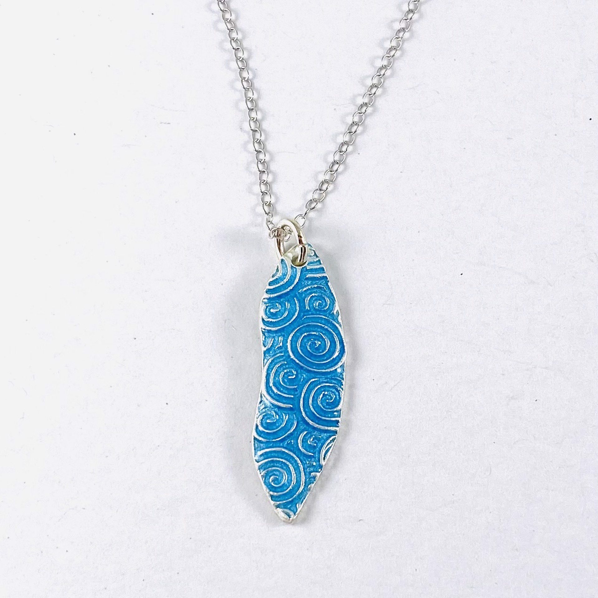 Blue Wave Pendant, 18" rhodium plated chain by Karen Hakim