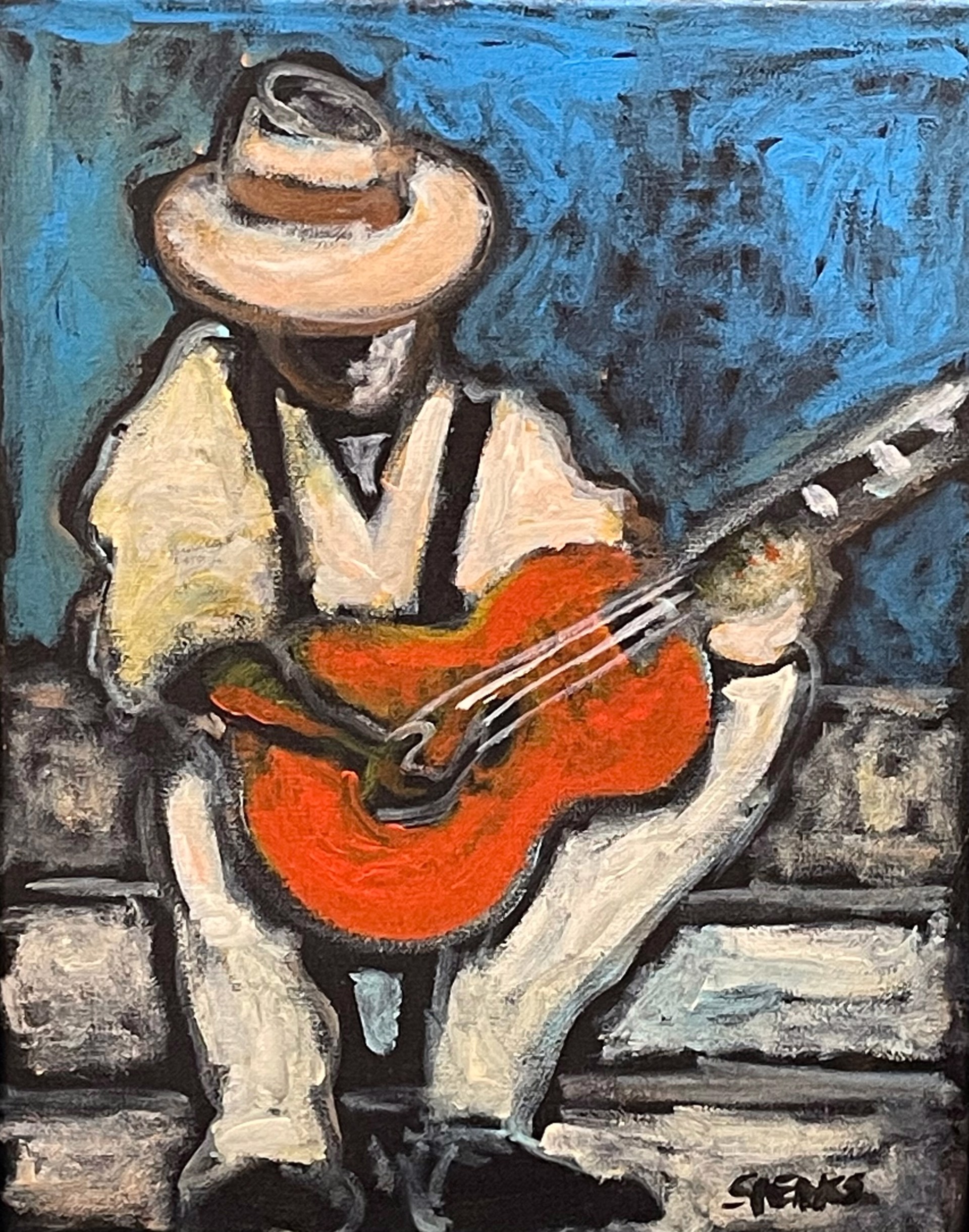 Blue Sky Guitar Player by Cliff Speaks