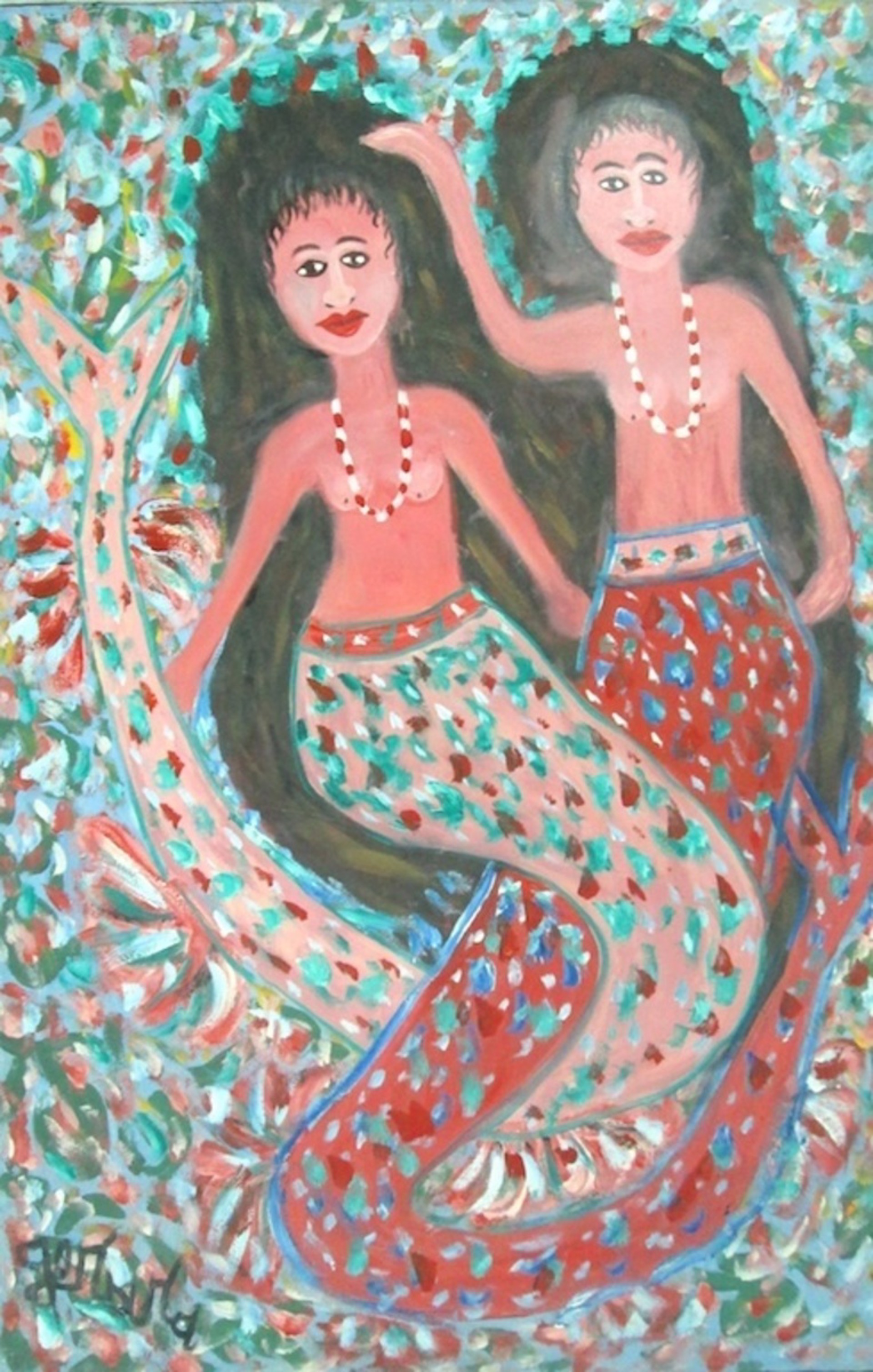 Two Sirens #J103 by Gerard Fortune (Haitian, b. 1925-2019)