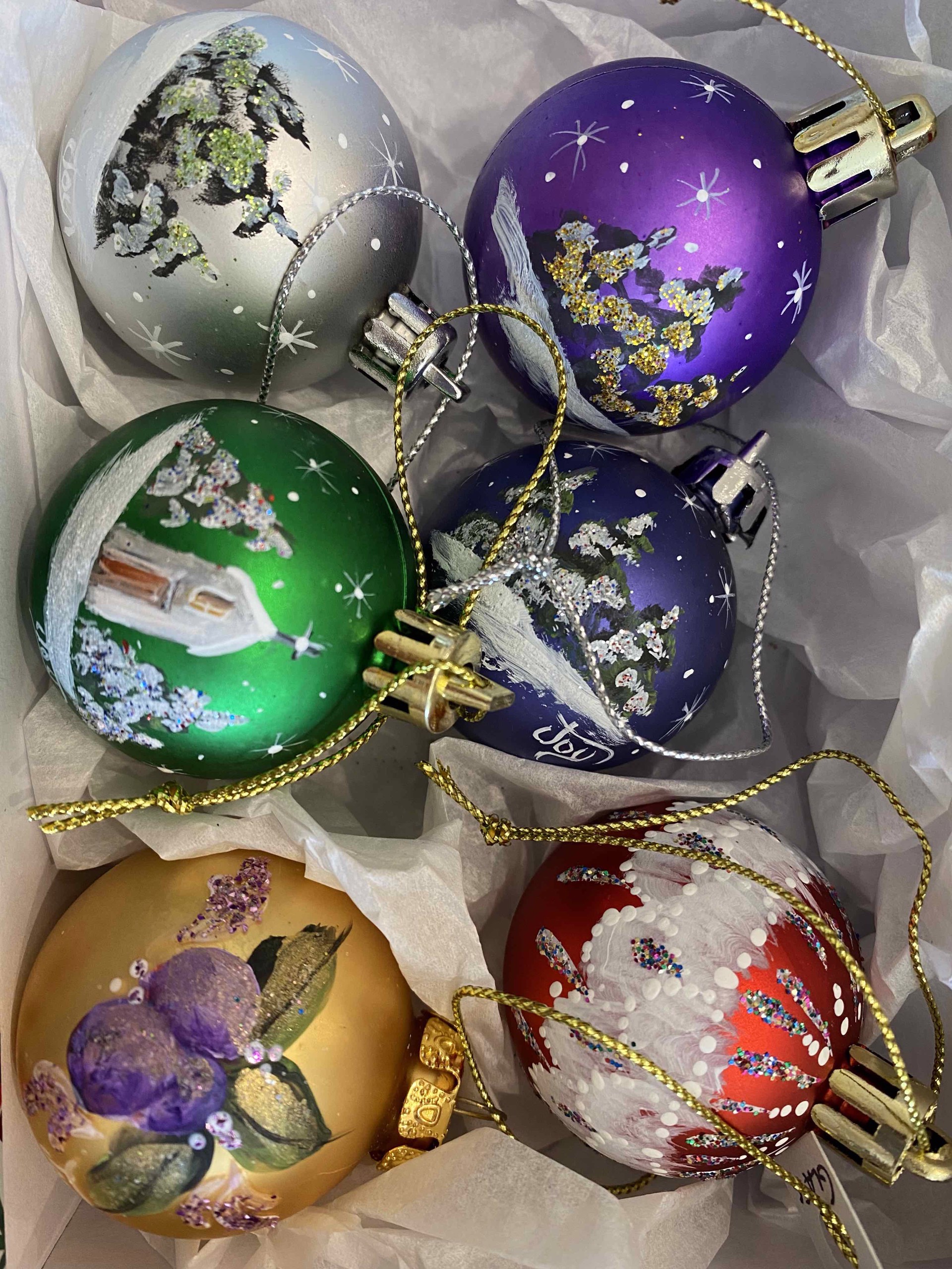 6 Miniature Christmas Balls by Joy McCallister
