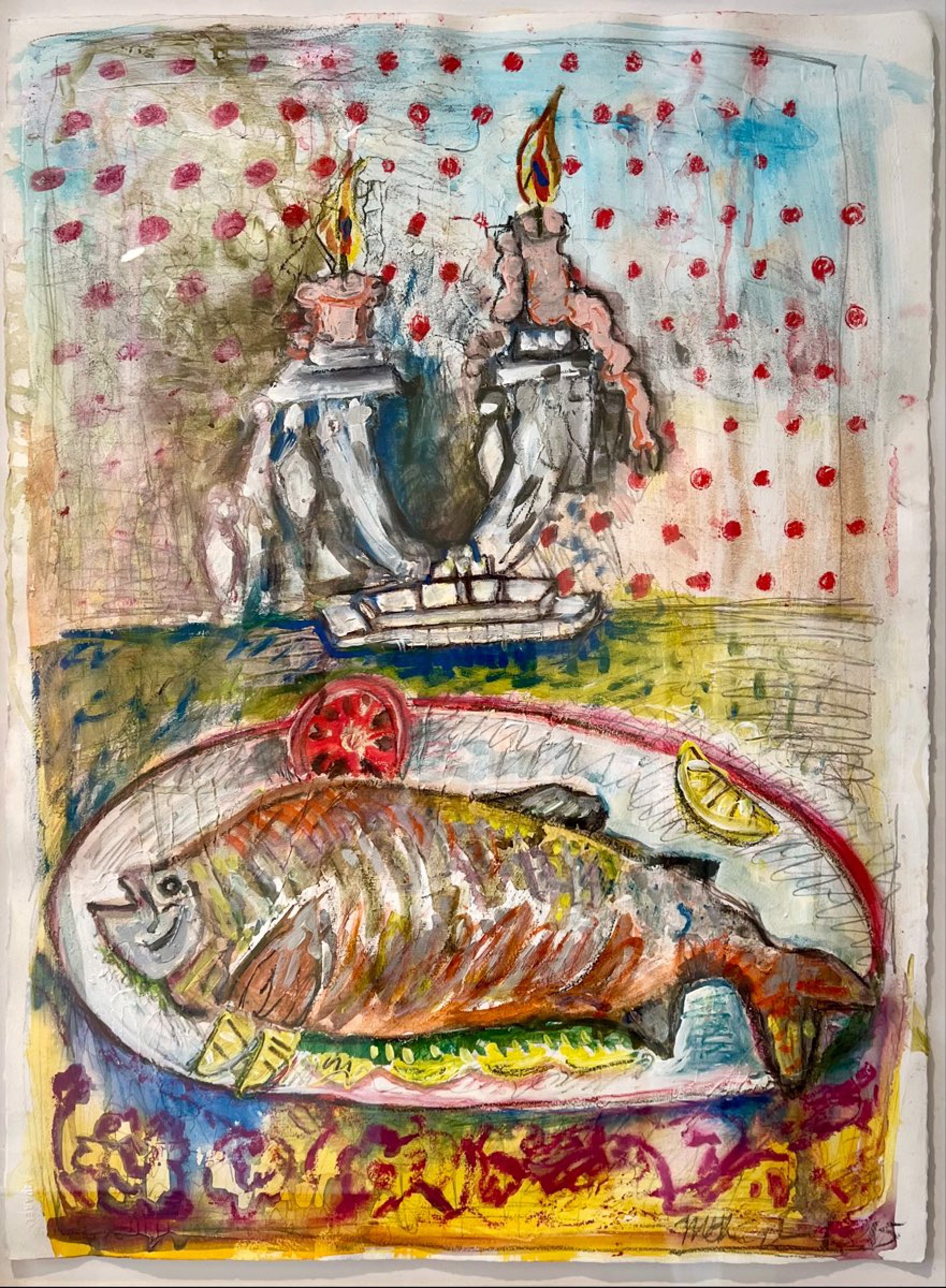 Fish with Candelabra, Framed by Mary Elizabeth Kimbrough