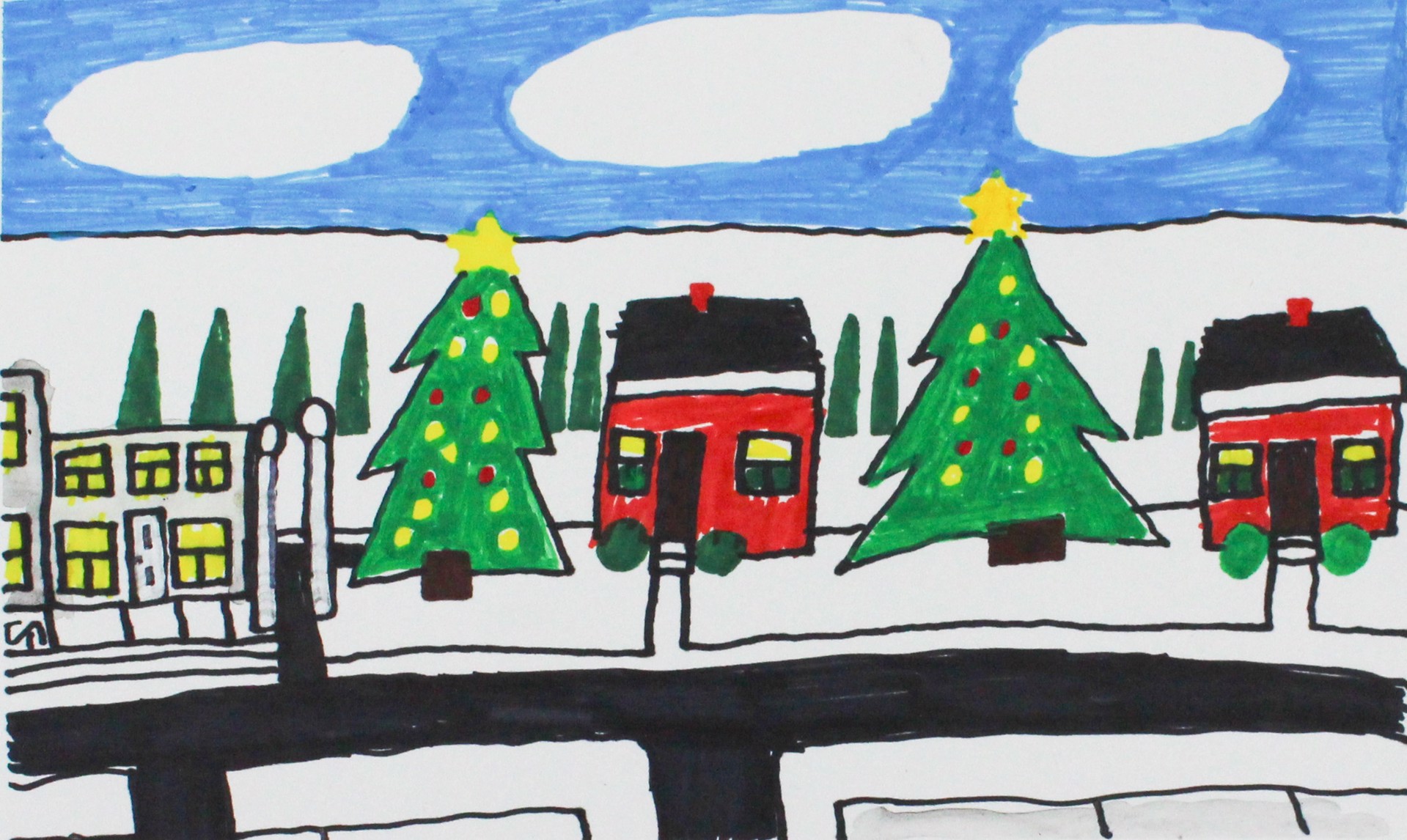 Houses with Christmas Trees by Charles Meissner