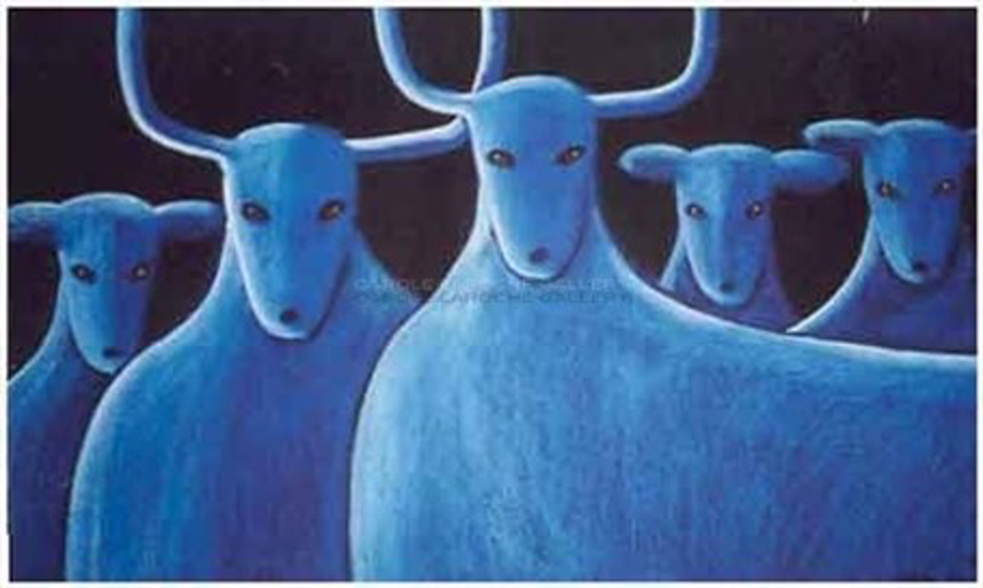 Five Blue Deer -  MEDIUM Framed $2200 by Carole LaRoche