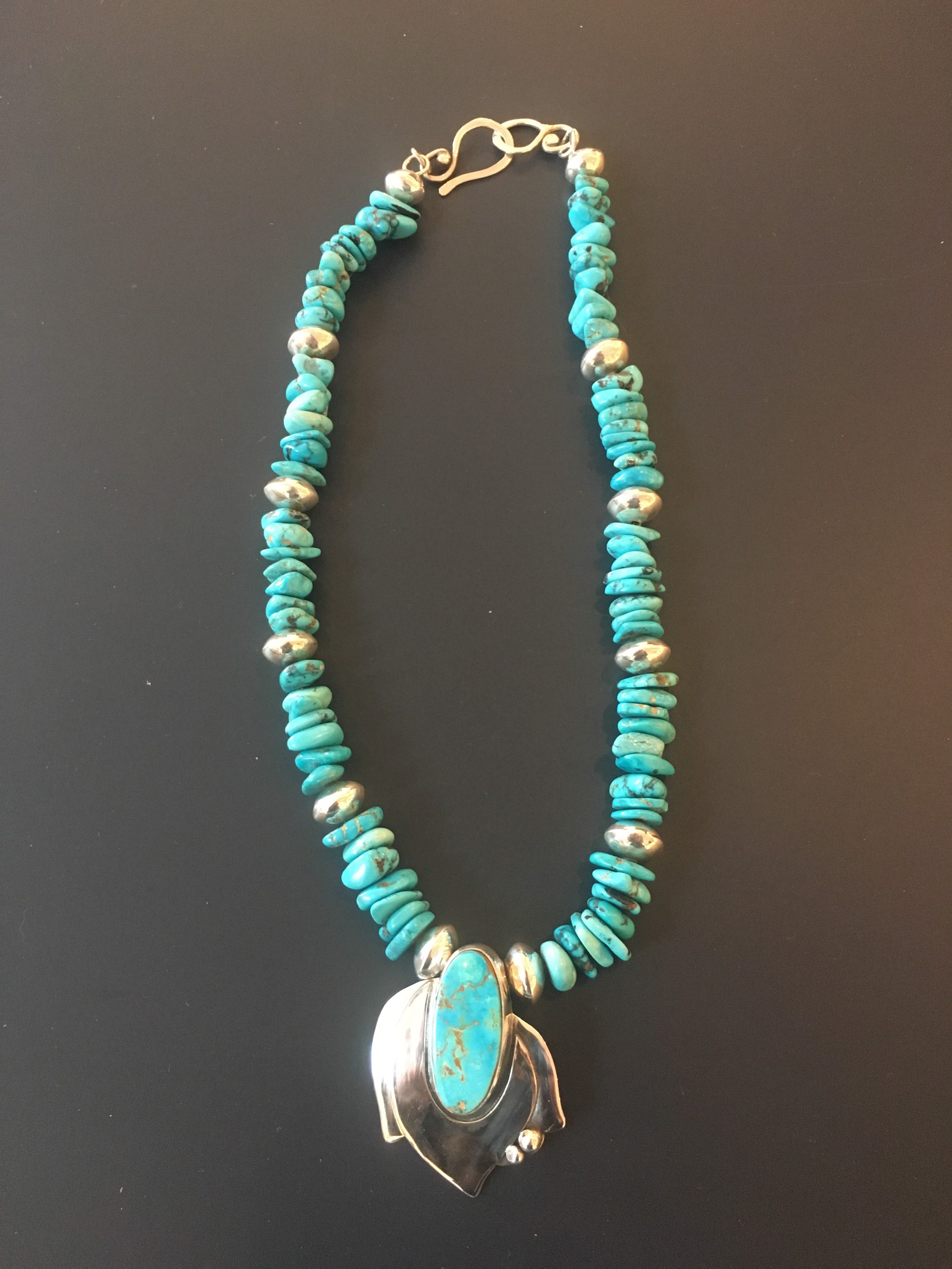 Sterling Tibetan Turquoise Beads,Old Battle MT Turquoise Sterling Pendent by Anne Forbes
