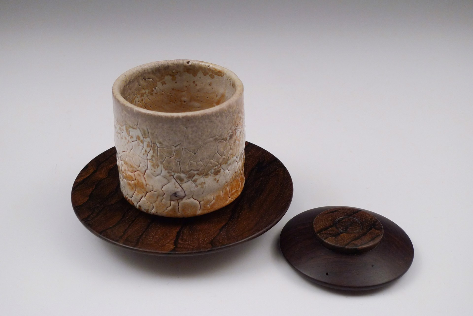 Vessel with Lid and Saucer by Reid Schoonover