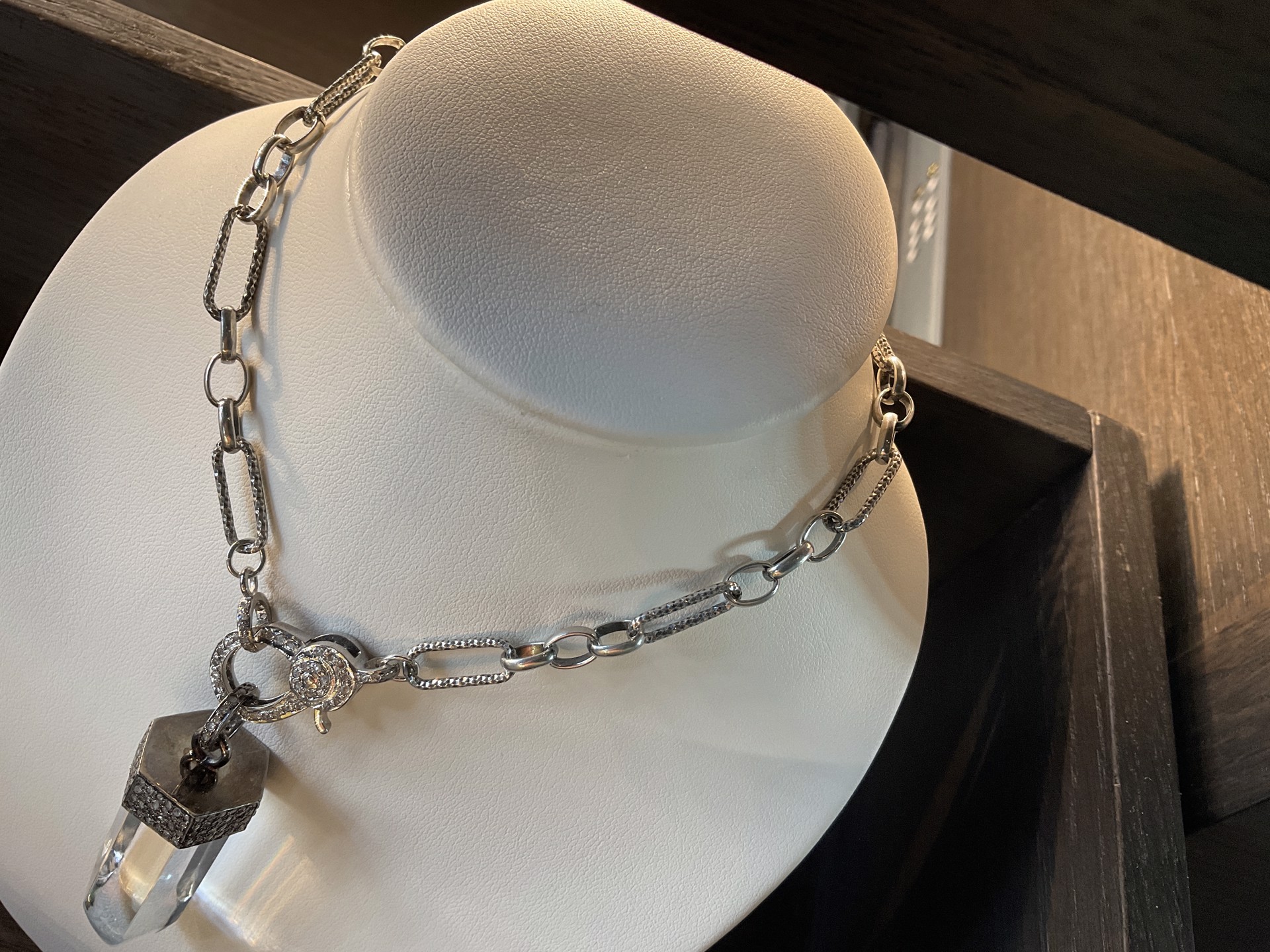 Oxidized Sterling Silver Chain with Pave Diamond Lobster Clasp-KB-N27, N31 by Karen Birchmier