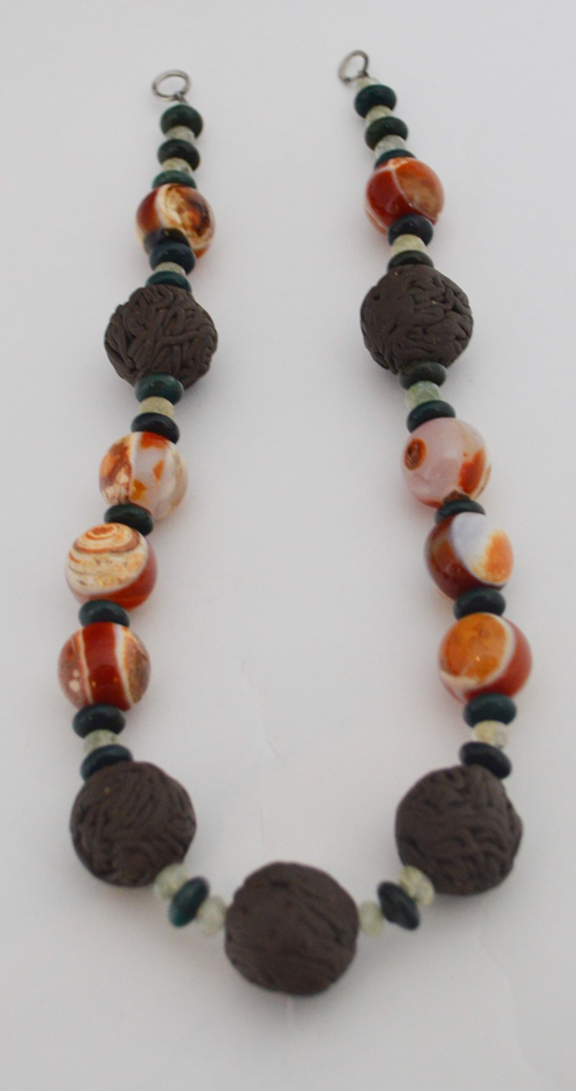 Ancient Agate, Glass, & Clay Bead Necklace with Sterling Clasp by Mary Lynn Portera