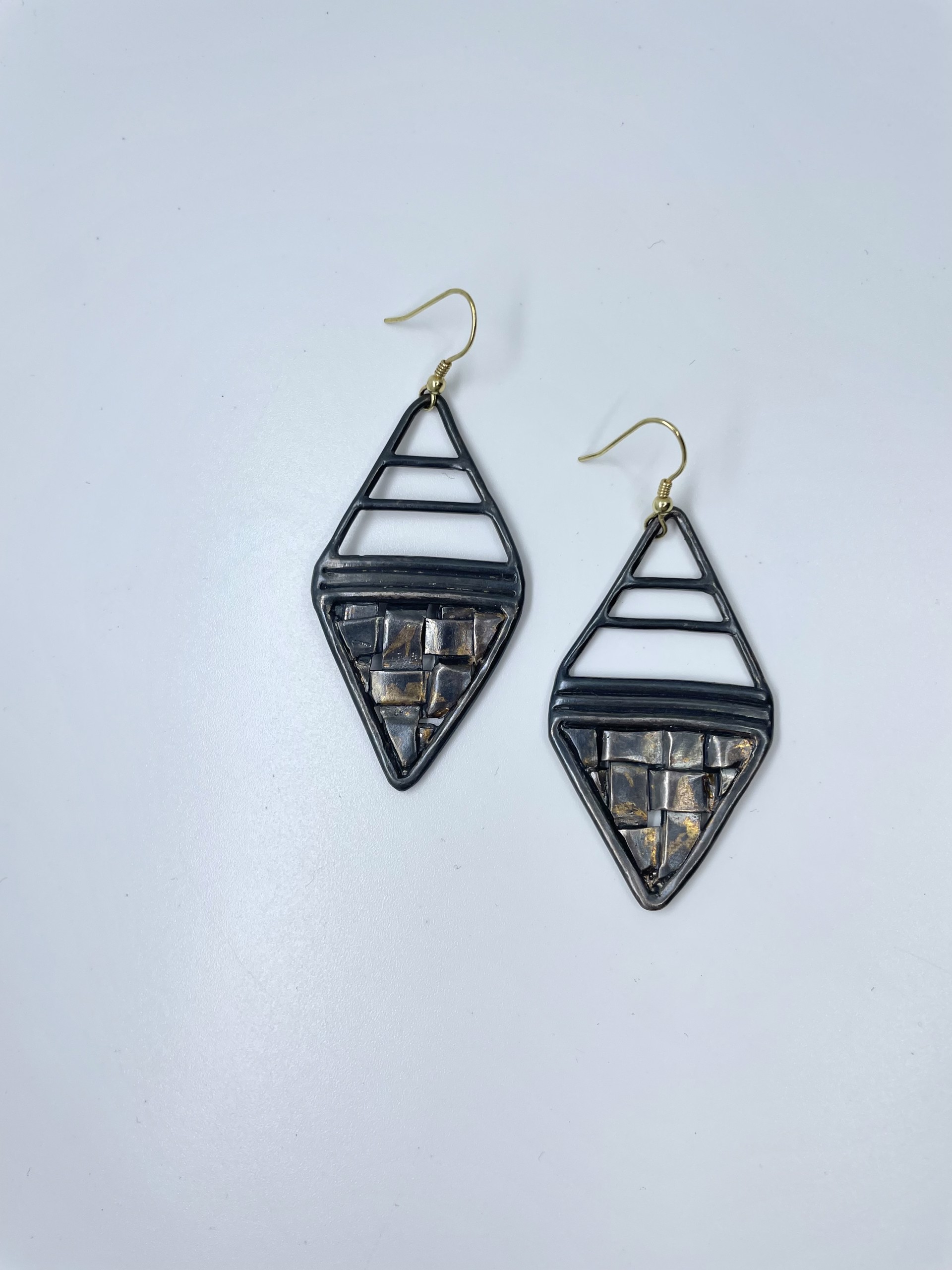 2168 Diamond Shaped Earrings with Woven Details by Beth Benowich