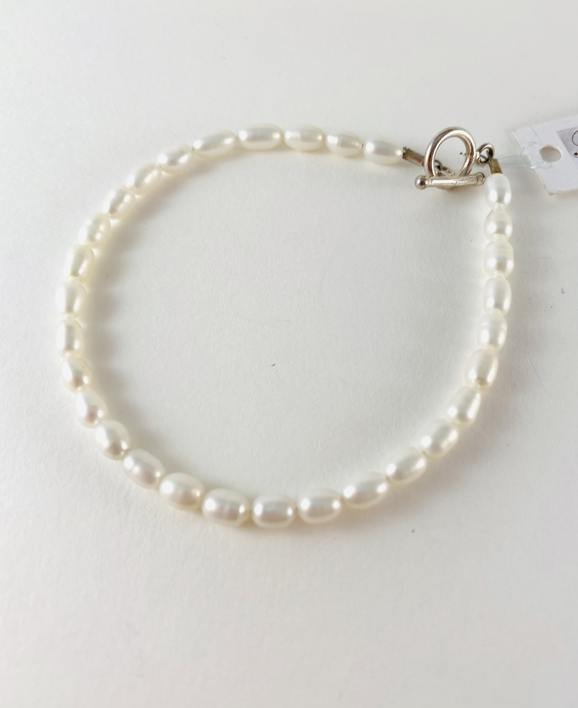 White Pearl (rice) Bracelet, toggle clasp P2 by Nance Trueworthy