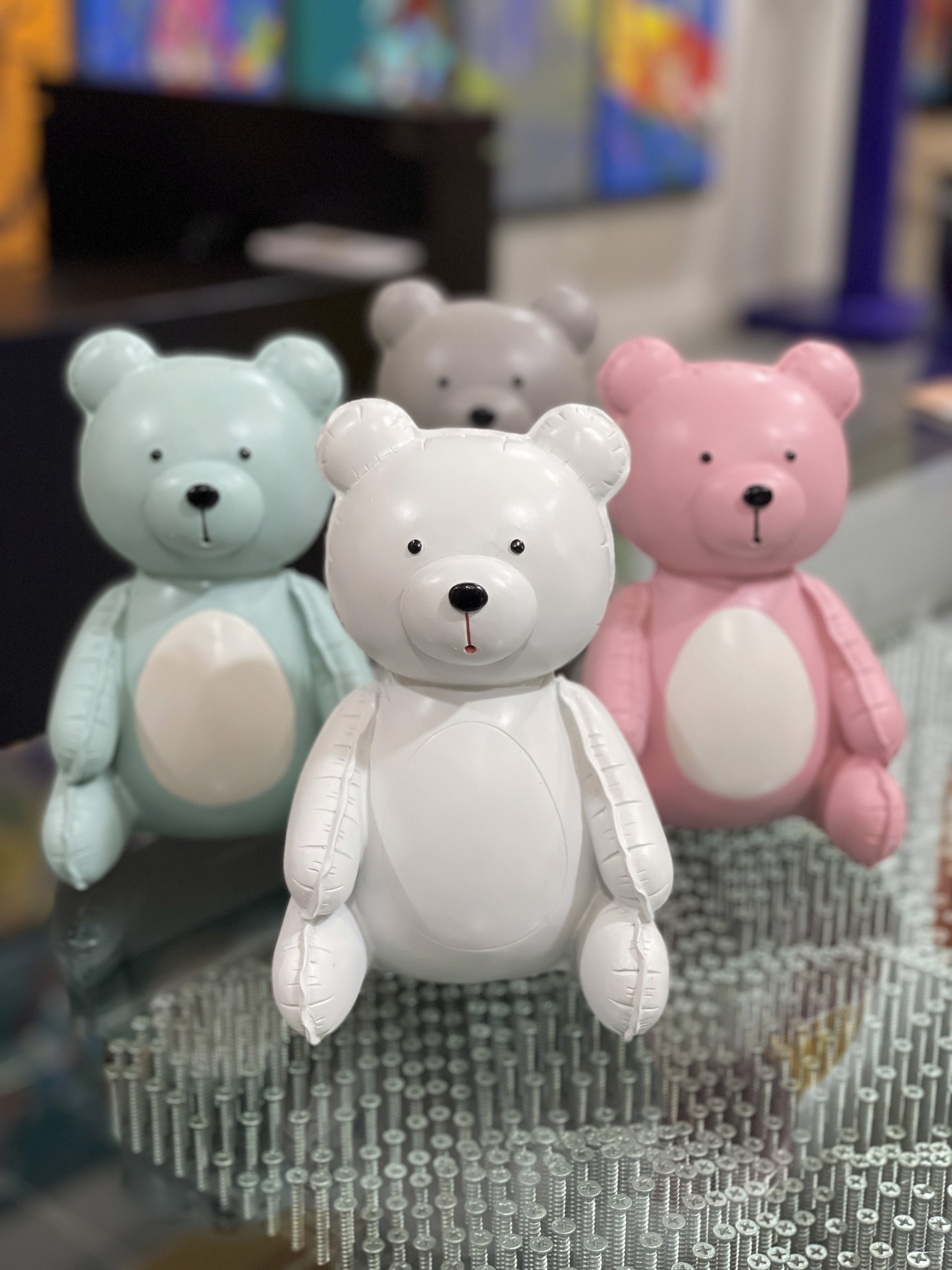 Sitting Cute Bear in Pink/Blue/Grey/White by EBFA Studio