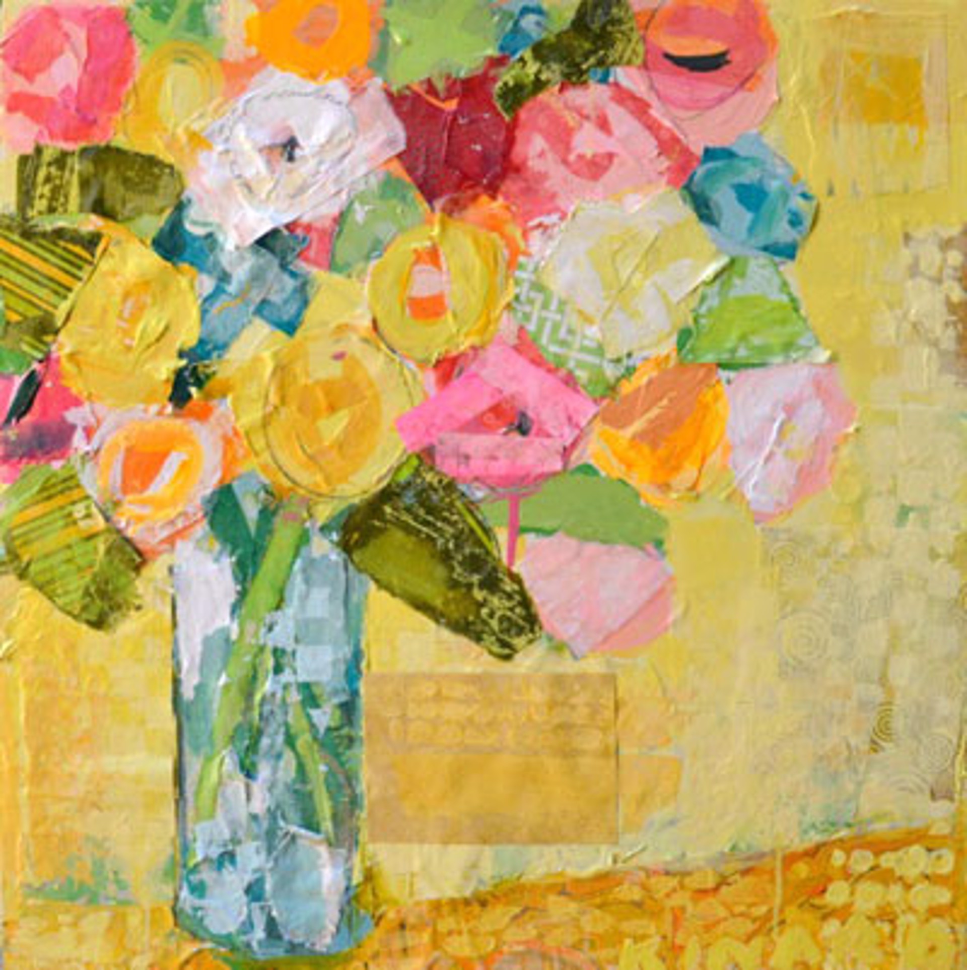 Bell Jar Flowers on Yellow by Christy Kinard