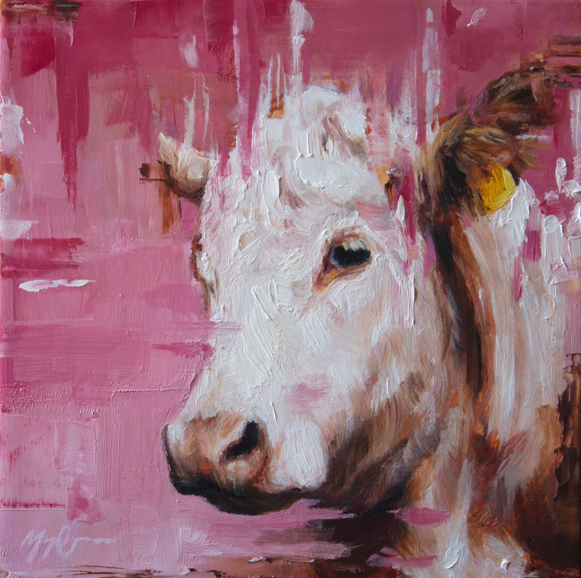 Pink Cow Portrait by Morgan Cameron
