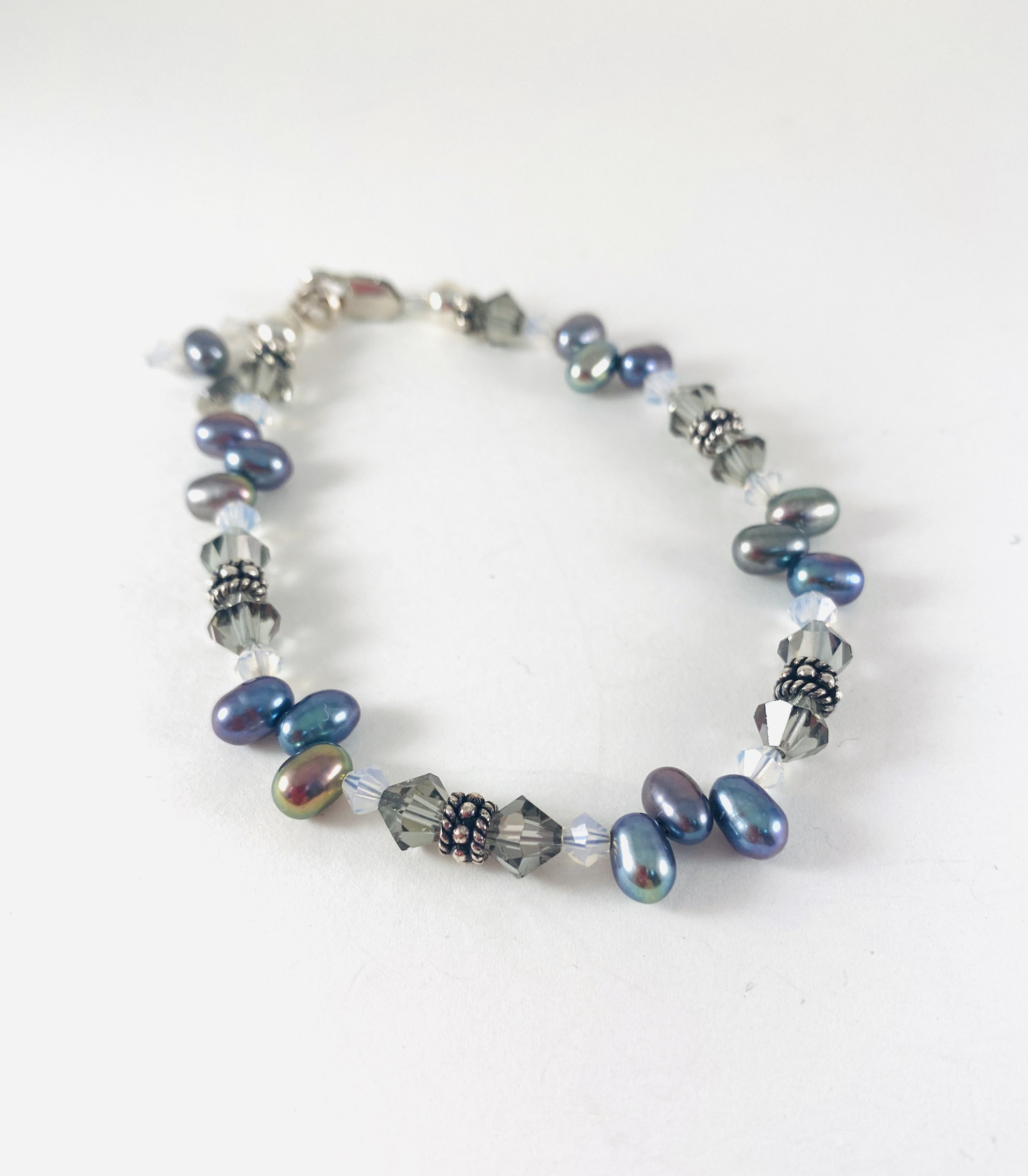 Silver, Crystal and Pearl Bracelet #53 by Shoshannah Weinisch