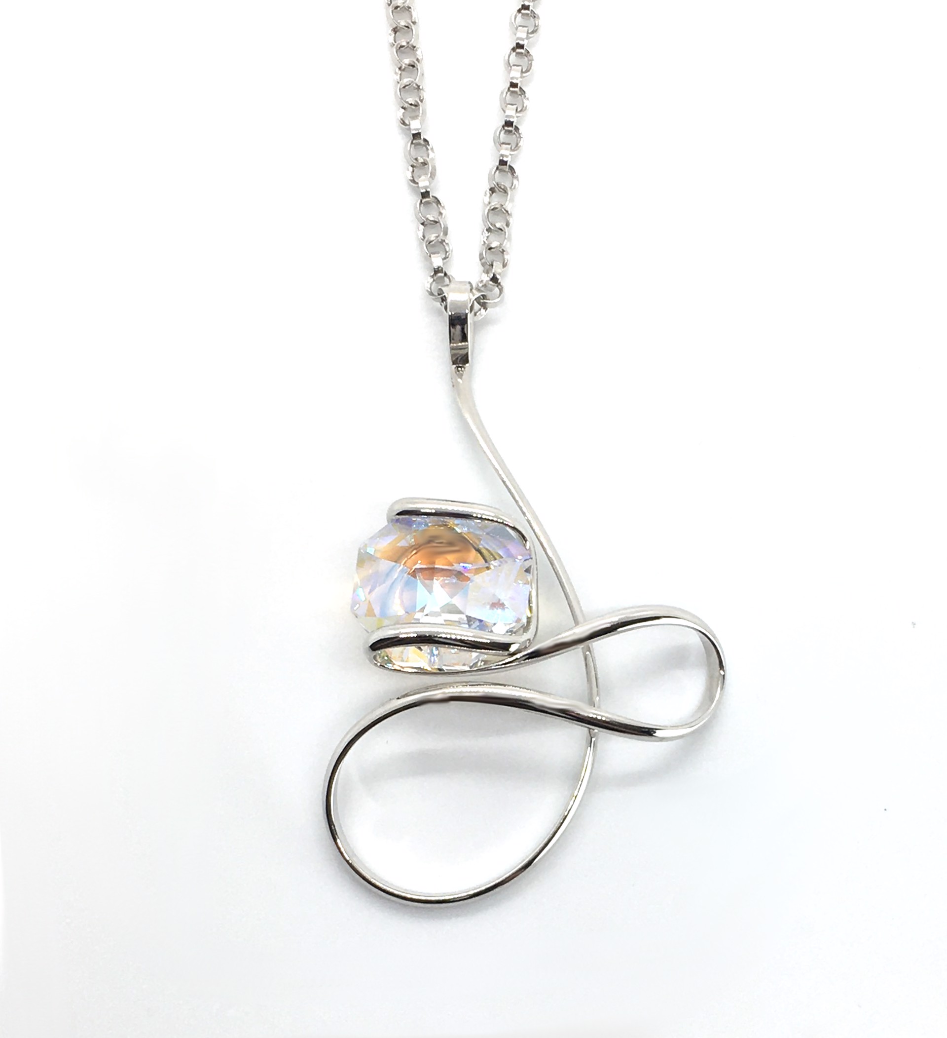 Pendant ~  Clear Austrian Swarovski Crystal, Mixed Metals Triple Coated with Rhodium ~ Handmade Setting ~ Chain Available Separately by Monique Touber