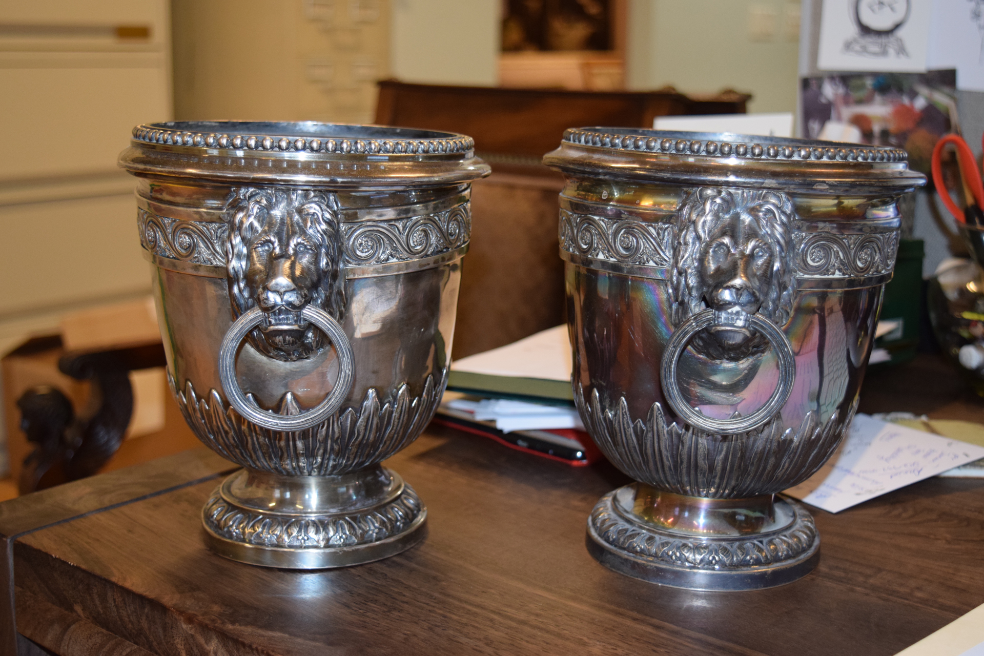 PAIR OF 19th CENTURY SILVER PLATED WINE COOLERS