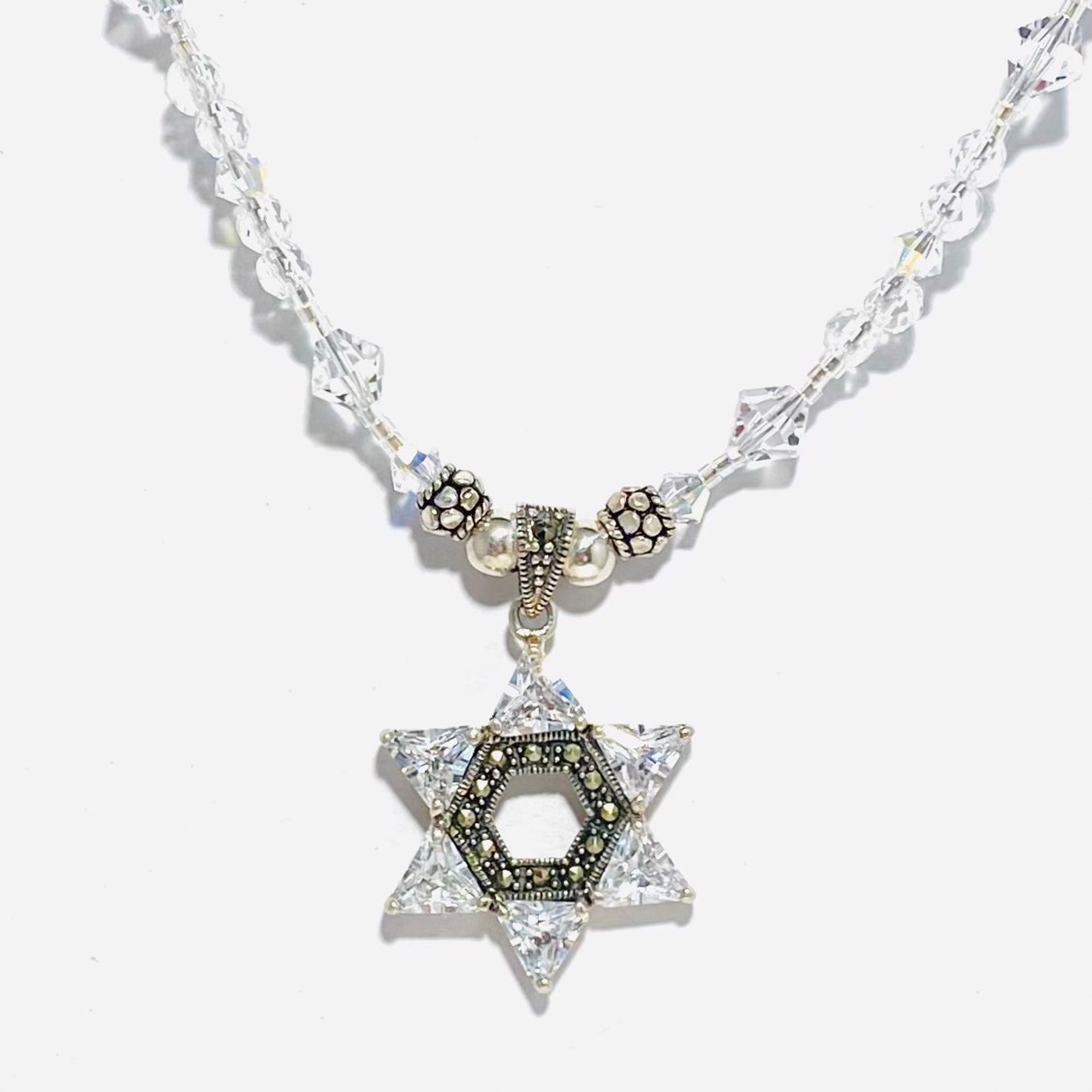 SHOSH22-46 Marcasite Cubic Zirconia Star of David 18" Necklace by Shoshannah Weinisch