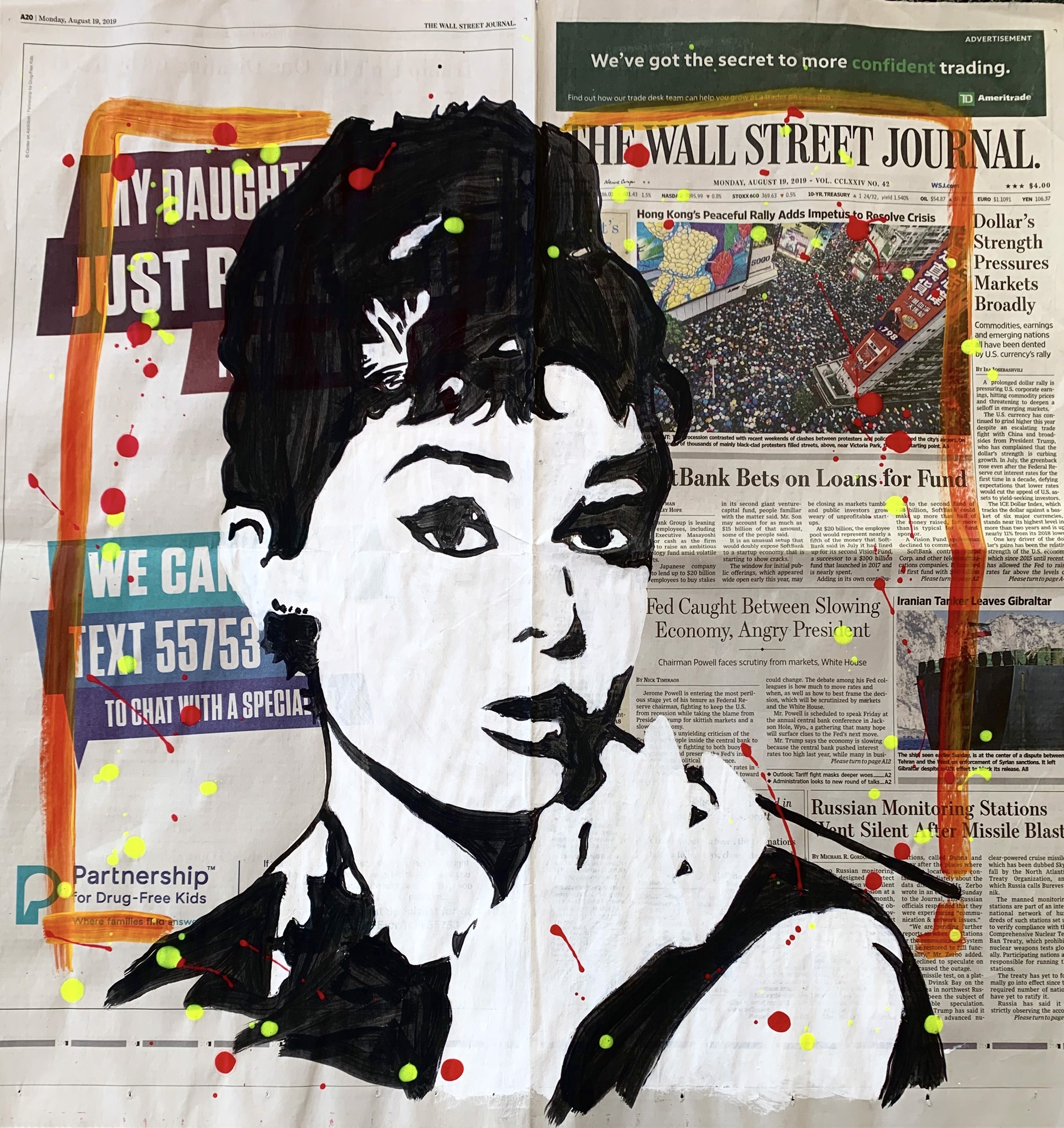 WSJ Series Audrey Hepburn by WSJ Series on Newspaper by Elena Bulatova