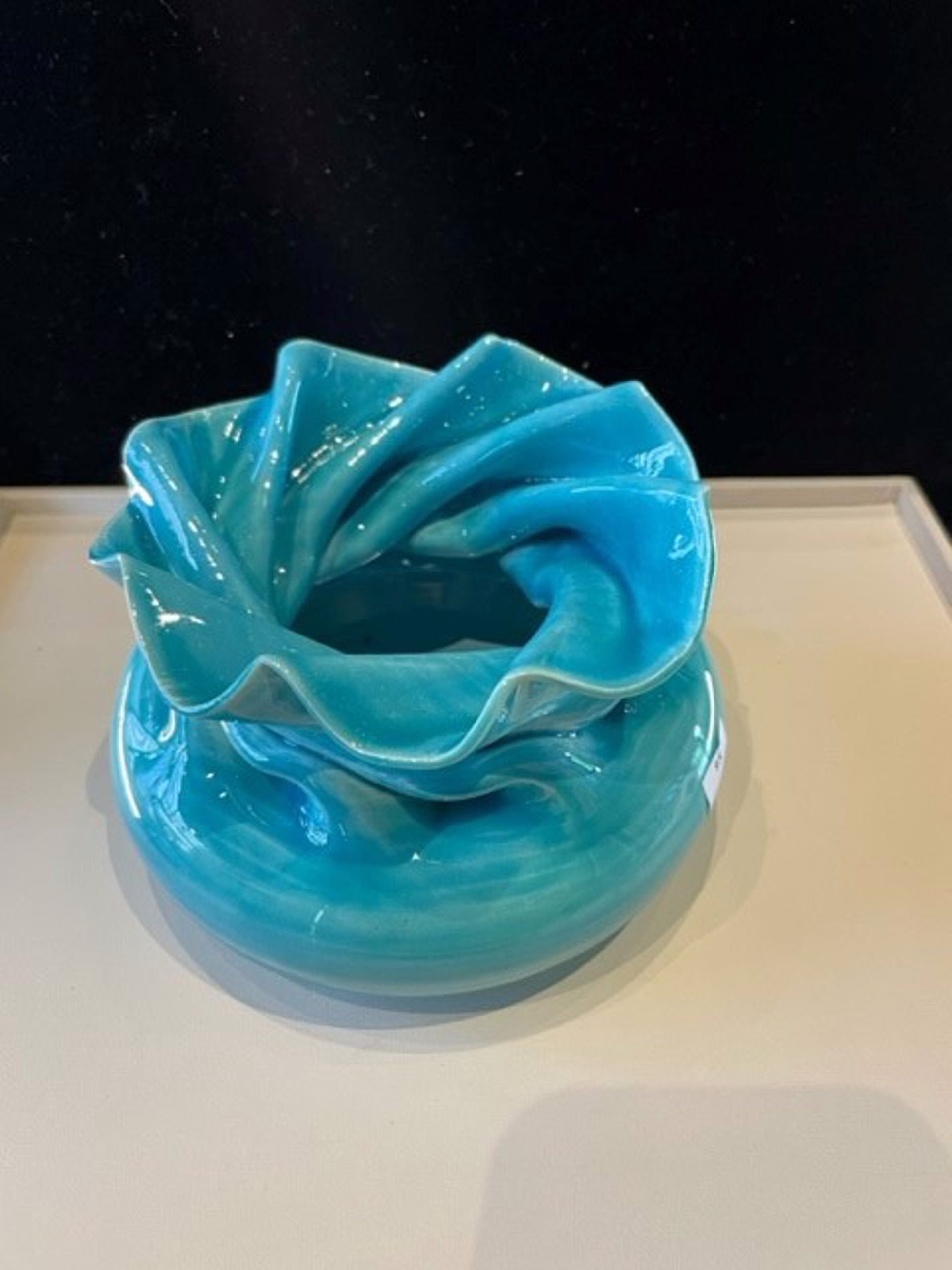 Clarkhouse #95 Turquoise full ruffle top vase by Bill & Pam Clark Clark House Pottery