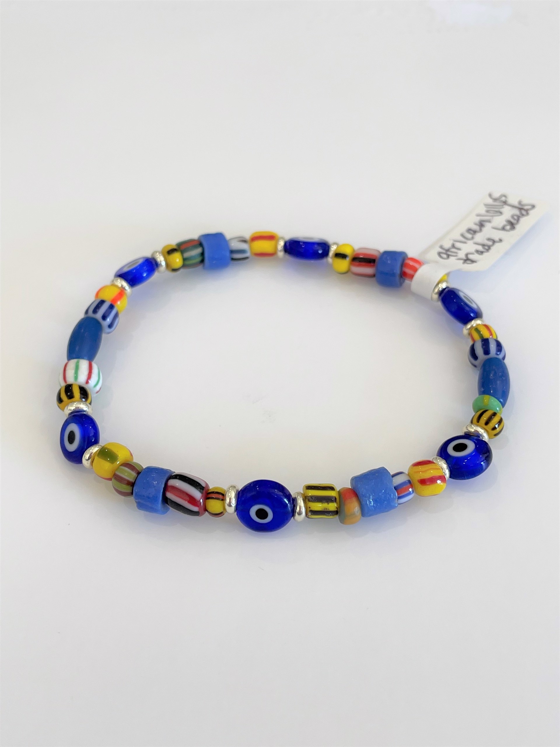 African Trade Beads with Blue Evil Eye Bracelet by Emelie Hebert