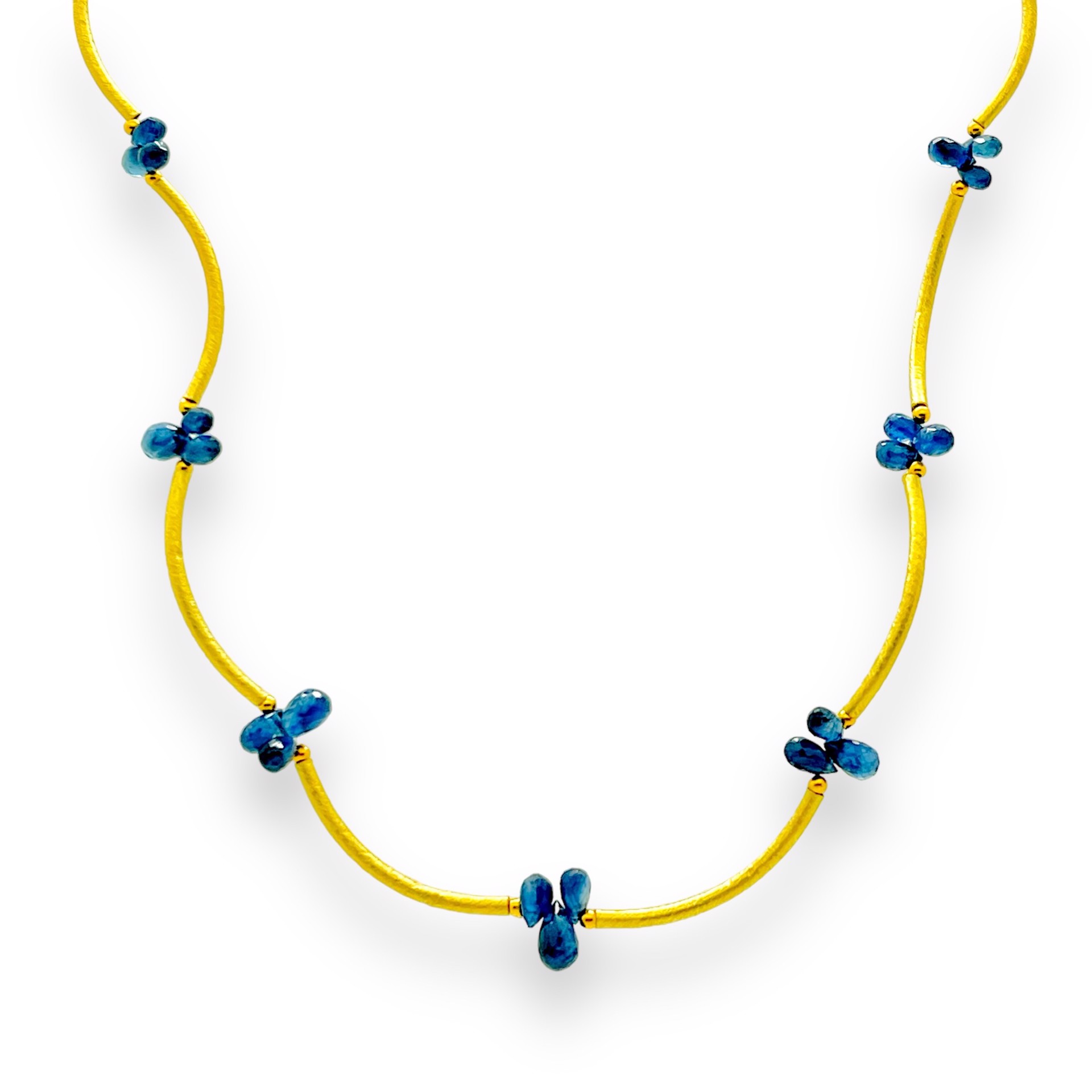 Dangerous Curves Blue Sapphire Brioletts 18k Gold Tubes by Mara Labell