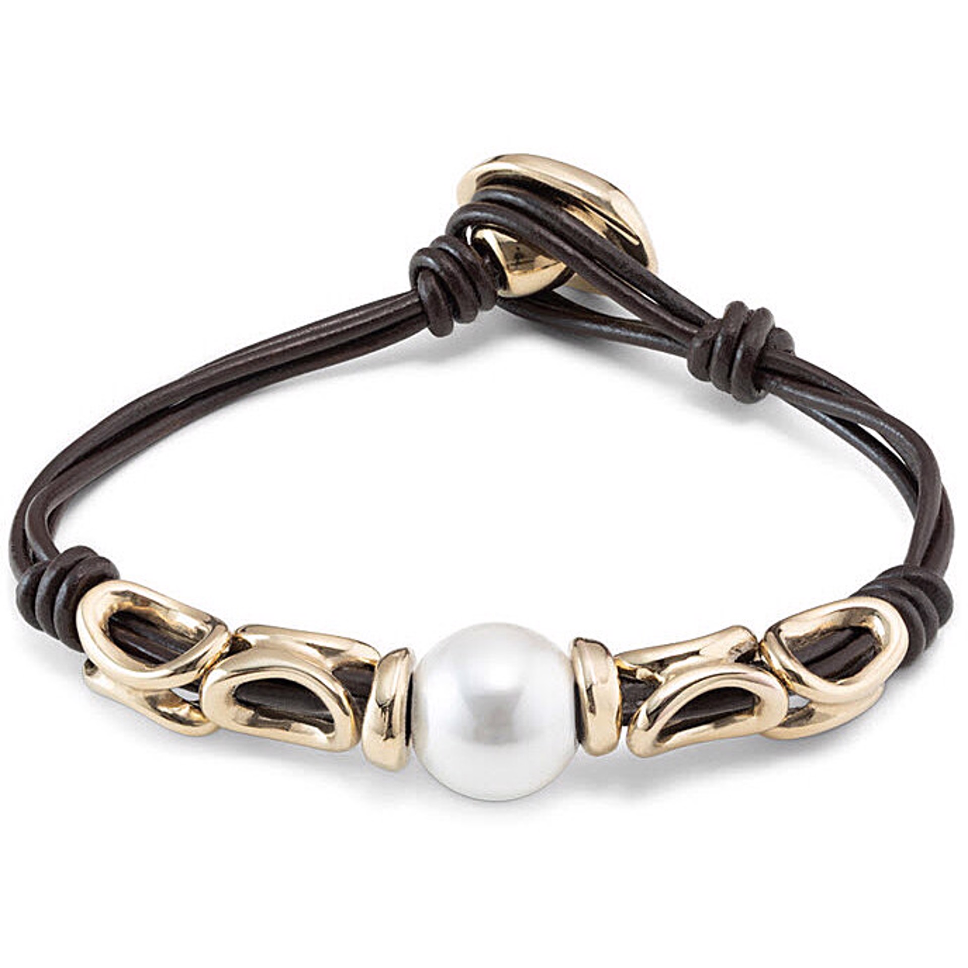 9438 Leather Bracelet with Gold and Pearl