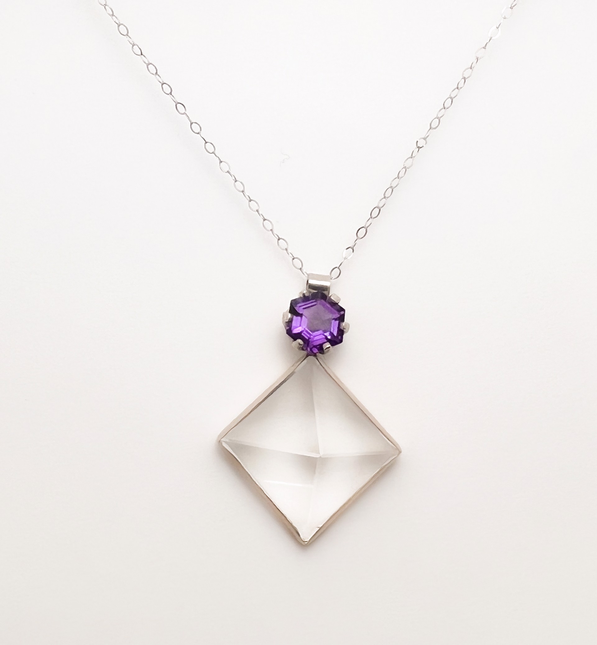 Quartz Crystal Pyramid and Amethyst Pendant by D'ETTE DELFORGE