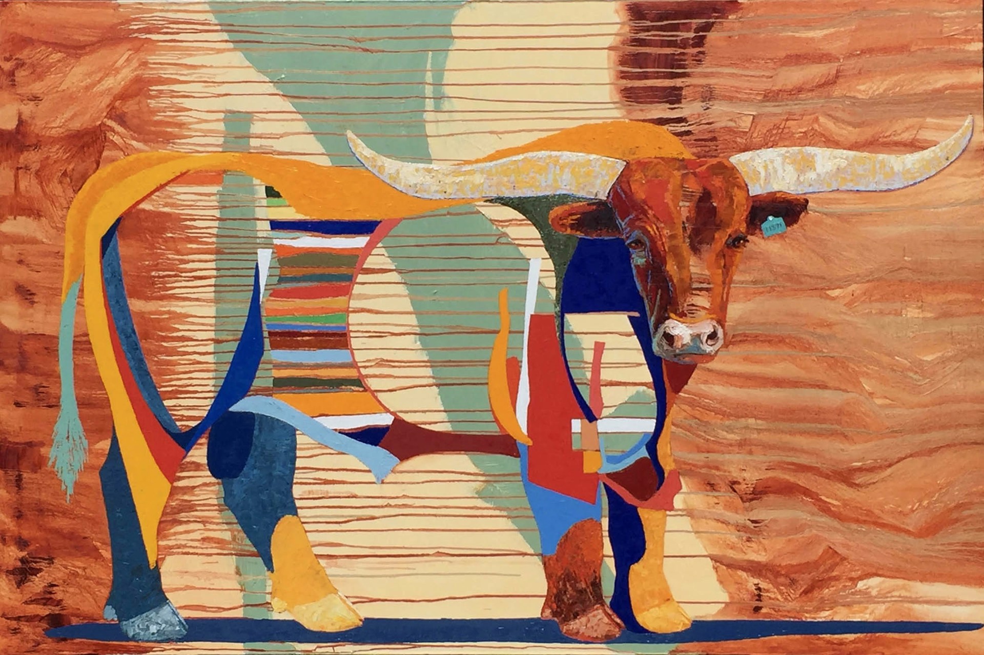 Original Oil Painting Featuring A Pronghorn In Colorful Colorblock Style With Abstract Background