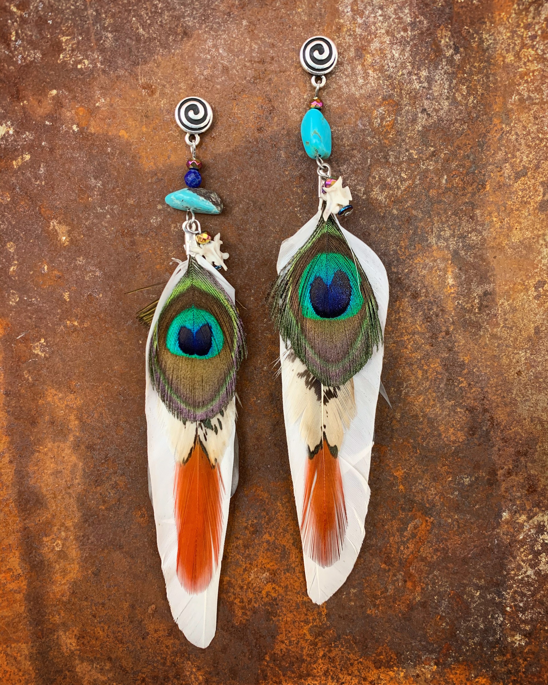 K433 Rattlesnake and Dove Earrings by Kelly Ormsby