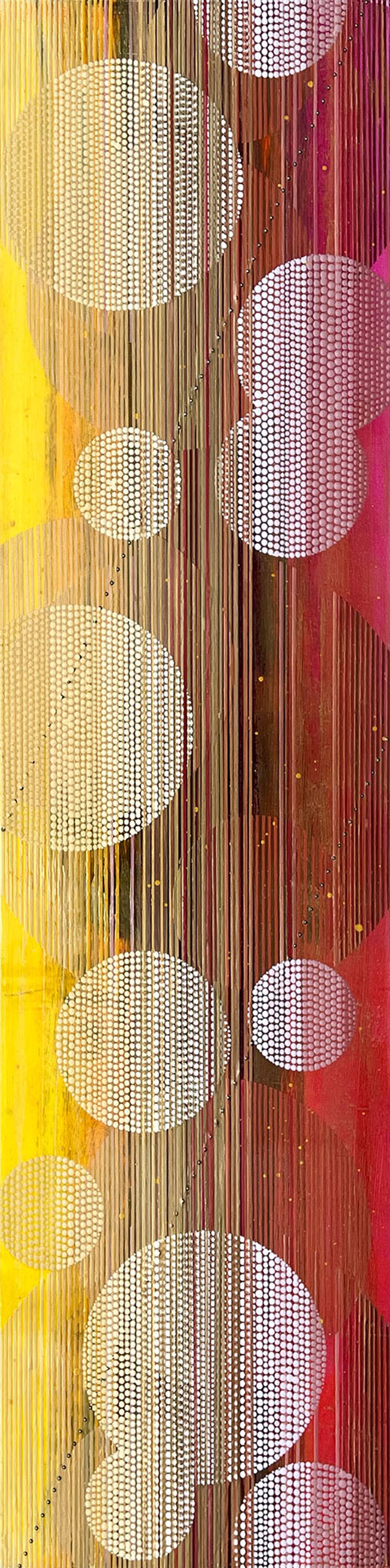 Original Mixed Media Abstract Painting By Nina Tichava Featuring Lantern Motifs In Red To Yellow Gradient