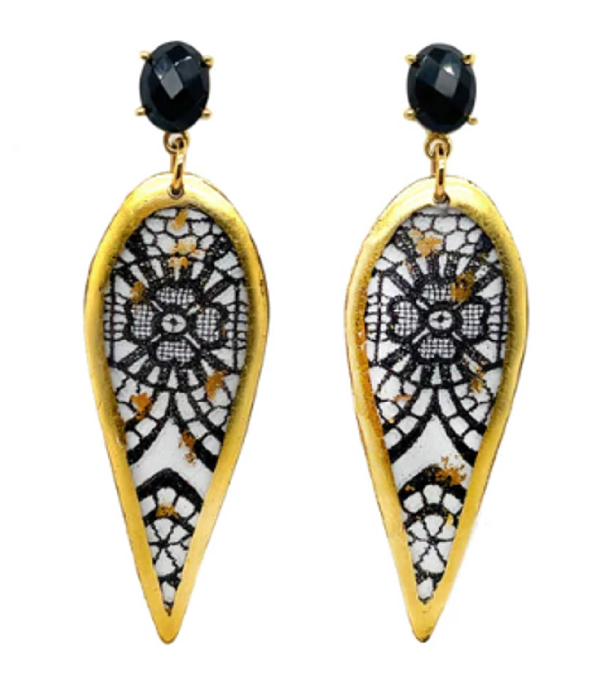 Black Lace Wing Earrings with Onyx by Evocateur