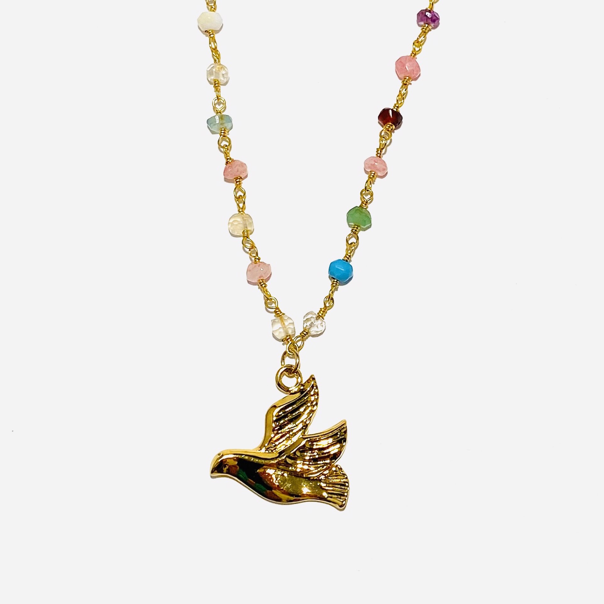 Multi Color Gemstone GF Chain Vermeil Dove Necklace by Nance Trueworthy