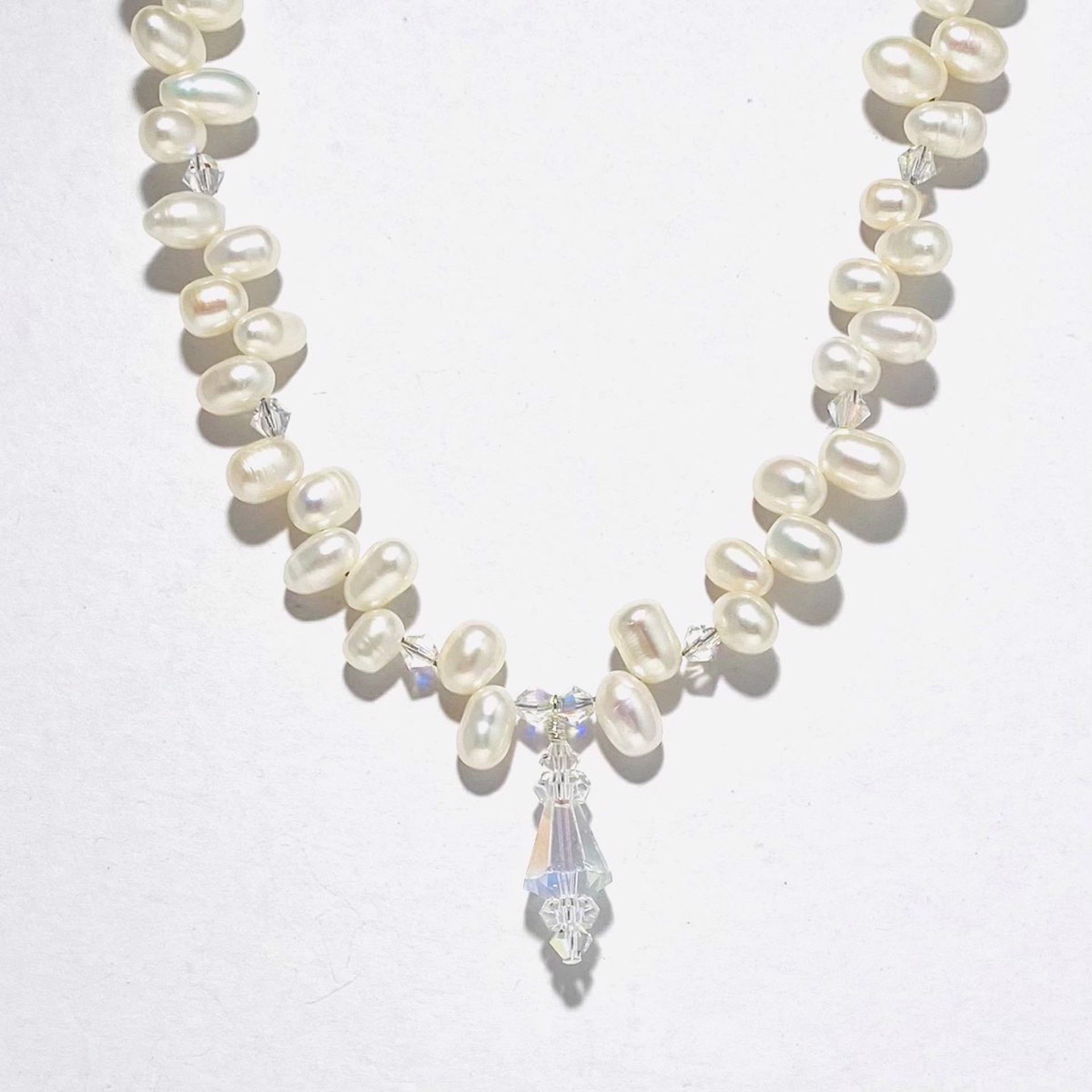 SHOSH22 -57 Potato Pearl, Vintage Crystal Drop 18" Necklace by Shoshannah Weinisch