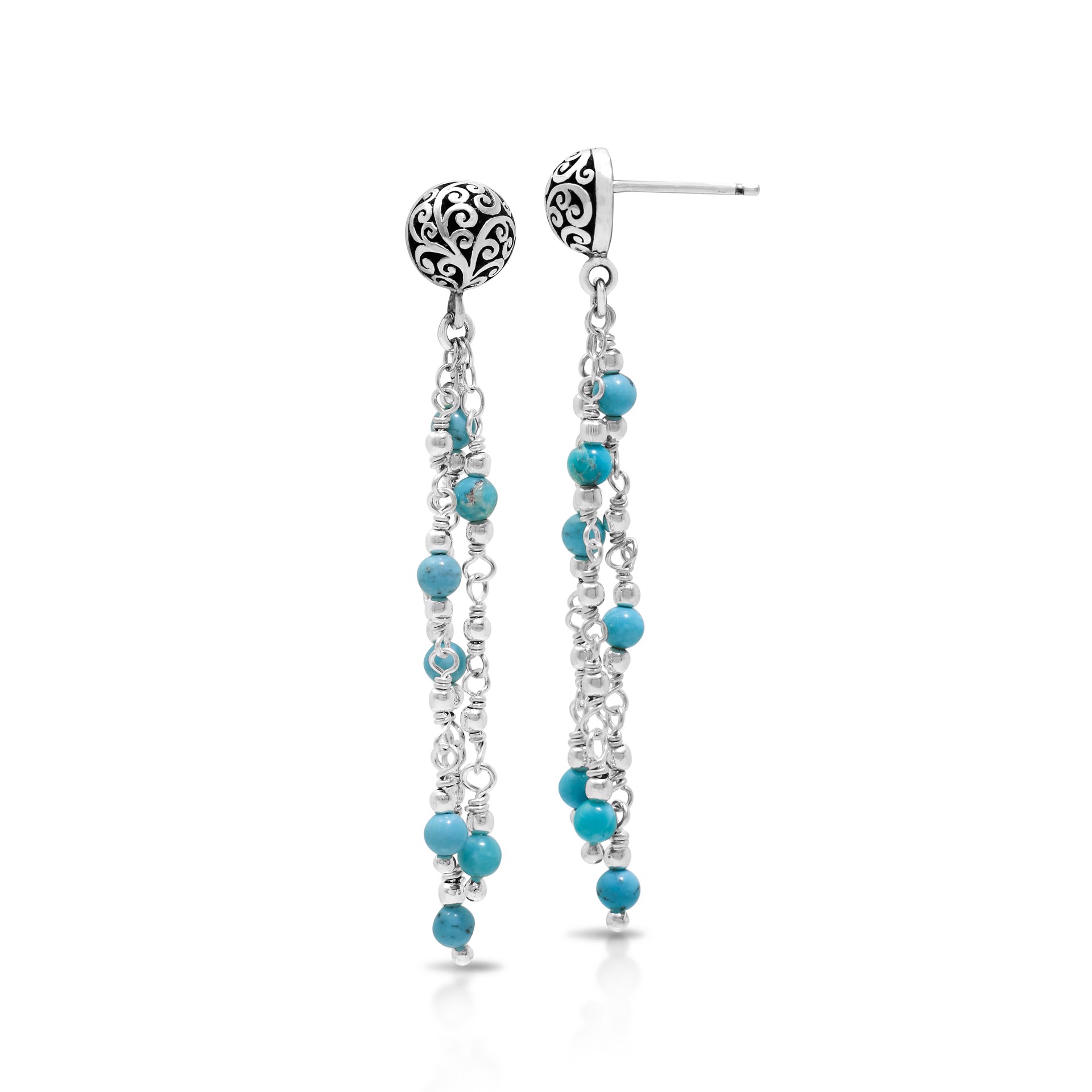 9771 Turquoise and Sterling Silver Drop Earrings by Lois Hill