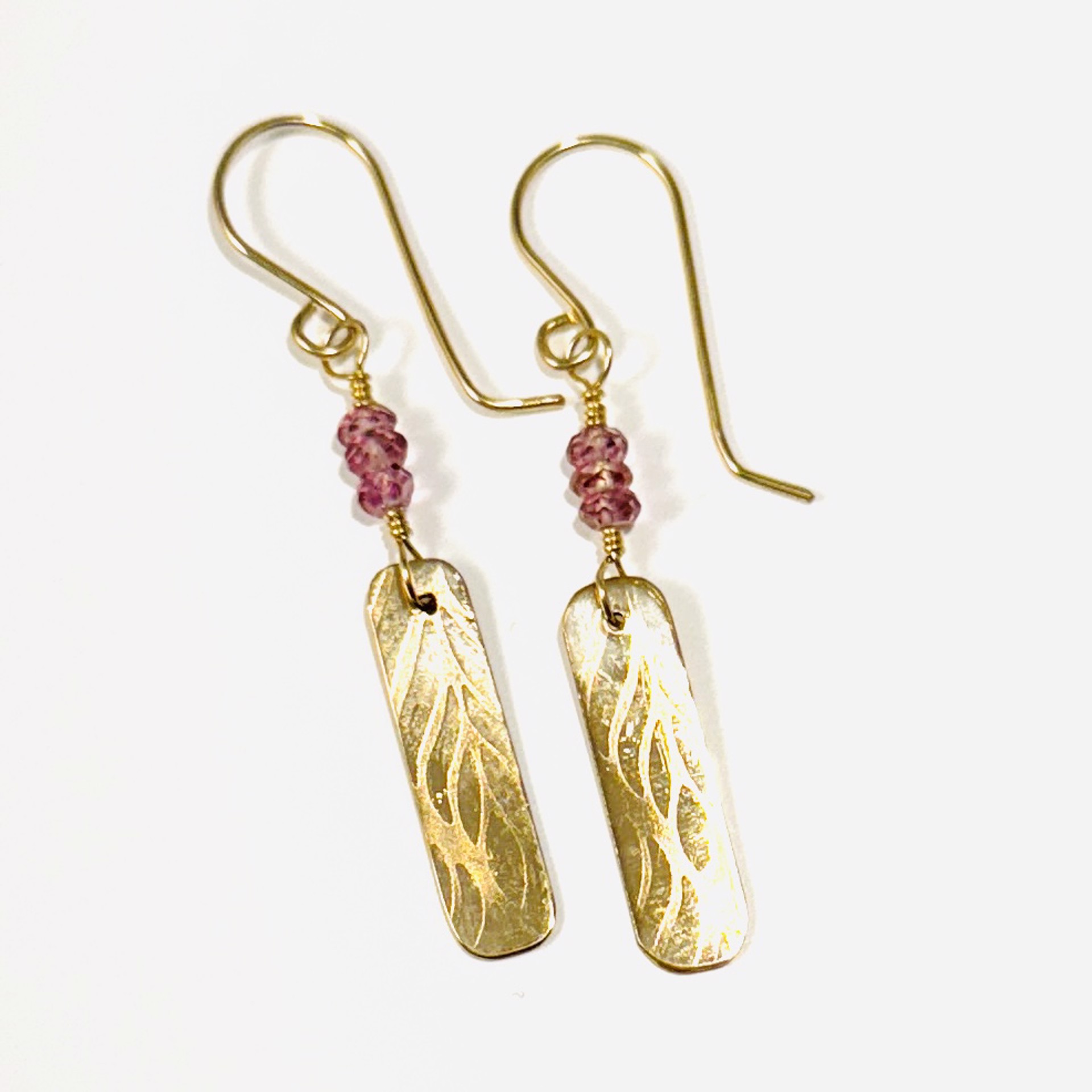 Pink Topaz Beads with 14Kgf Paddle Drop Earrings AB23-94 by Anne Bivens