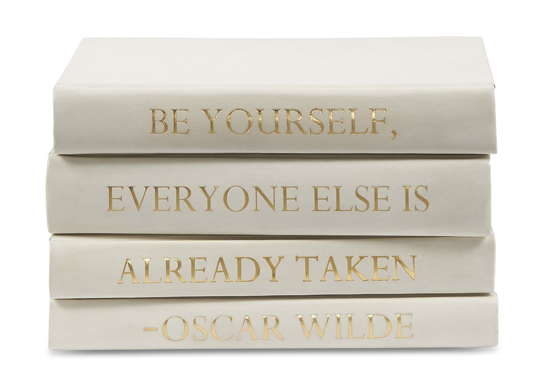 Stack of White Leather Bound Decorative Books with Oscar Wilde Quote by Indigo Desert Ranch - Gift